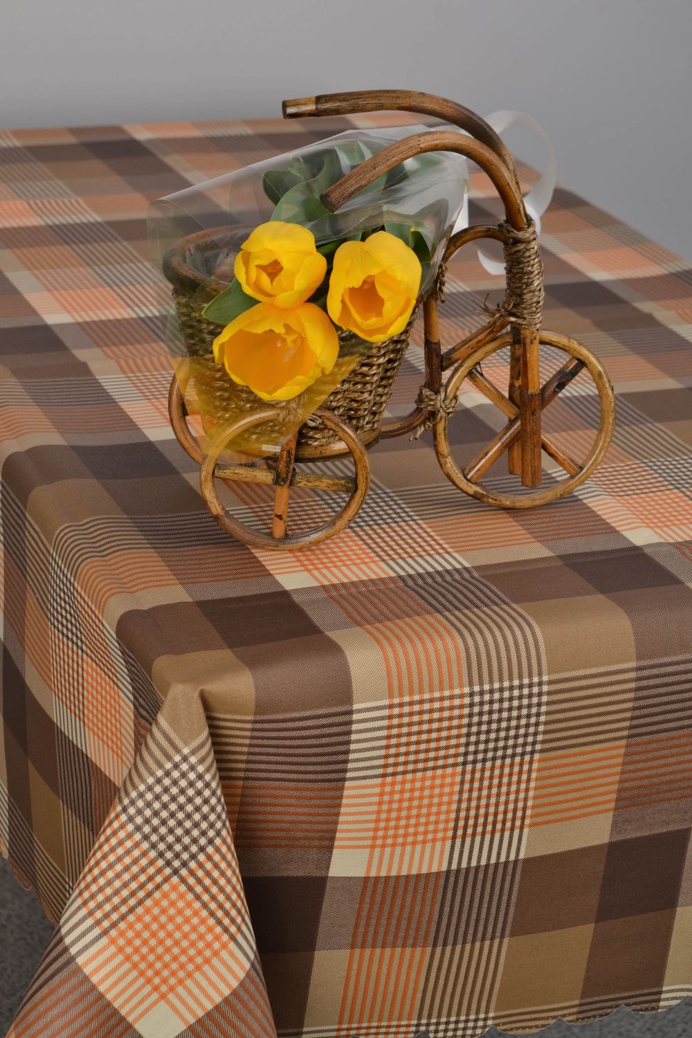 Handmade checkered fabric tablecloth photo 1