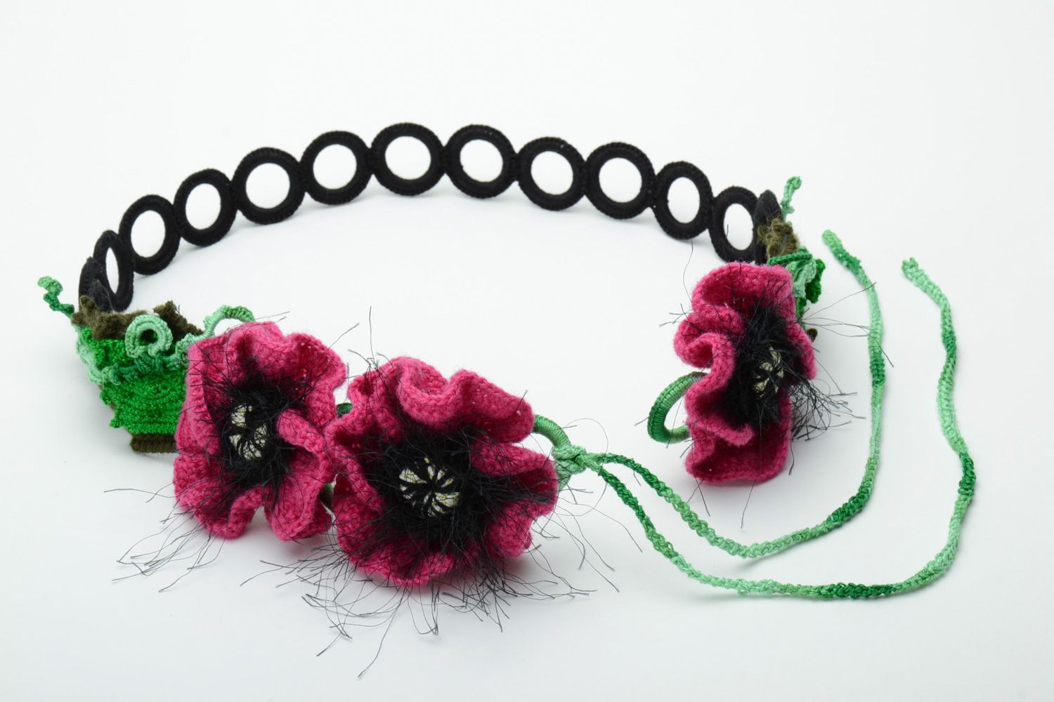 Bright beautiful hand crochet belt with flowers photo 3