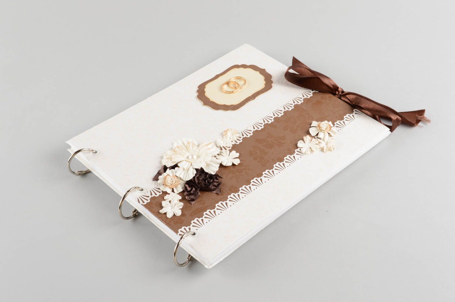 White and brown designer decorative scrapbook handmade wedding well wishes book photo 2