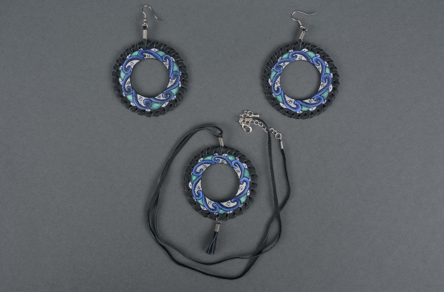 Set of handmade jewelry pendant and earrings North Sea photo 3