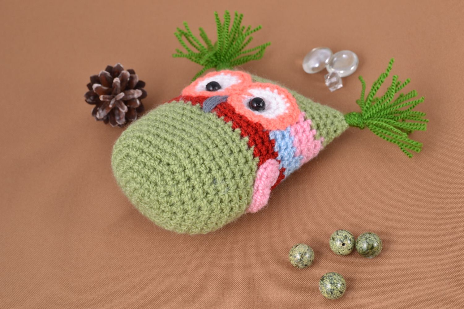 Handmade bright crochet toy owl photo 1