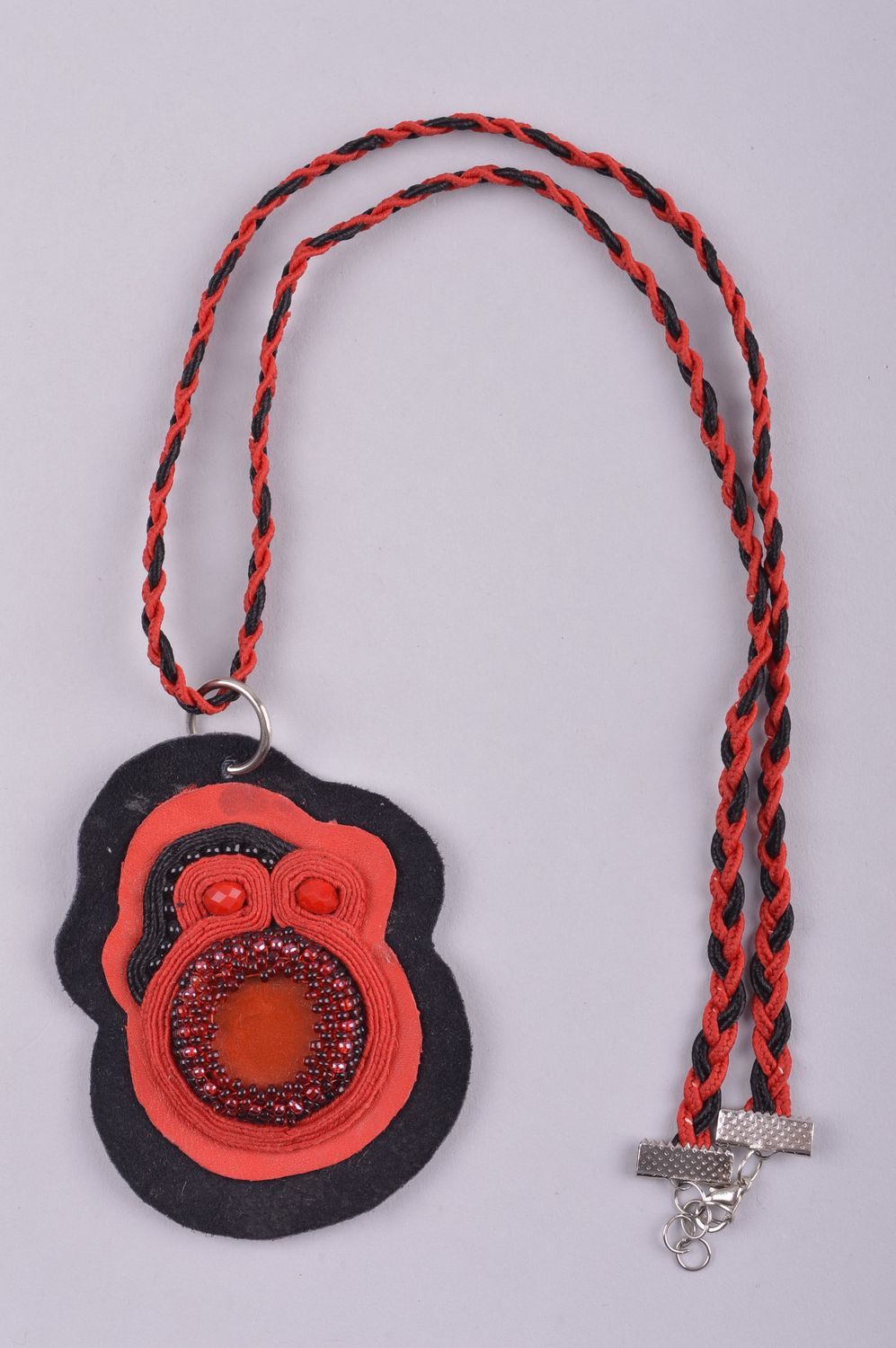 Unusual handmade textile necklace stylish beaded pendant costume jewelry photo 2