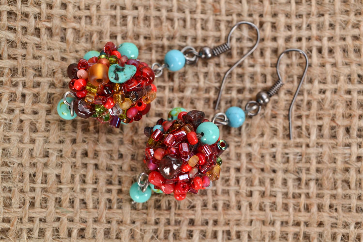 Earrings with amber and turquoise photo 1