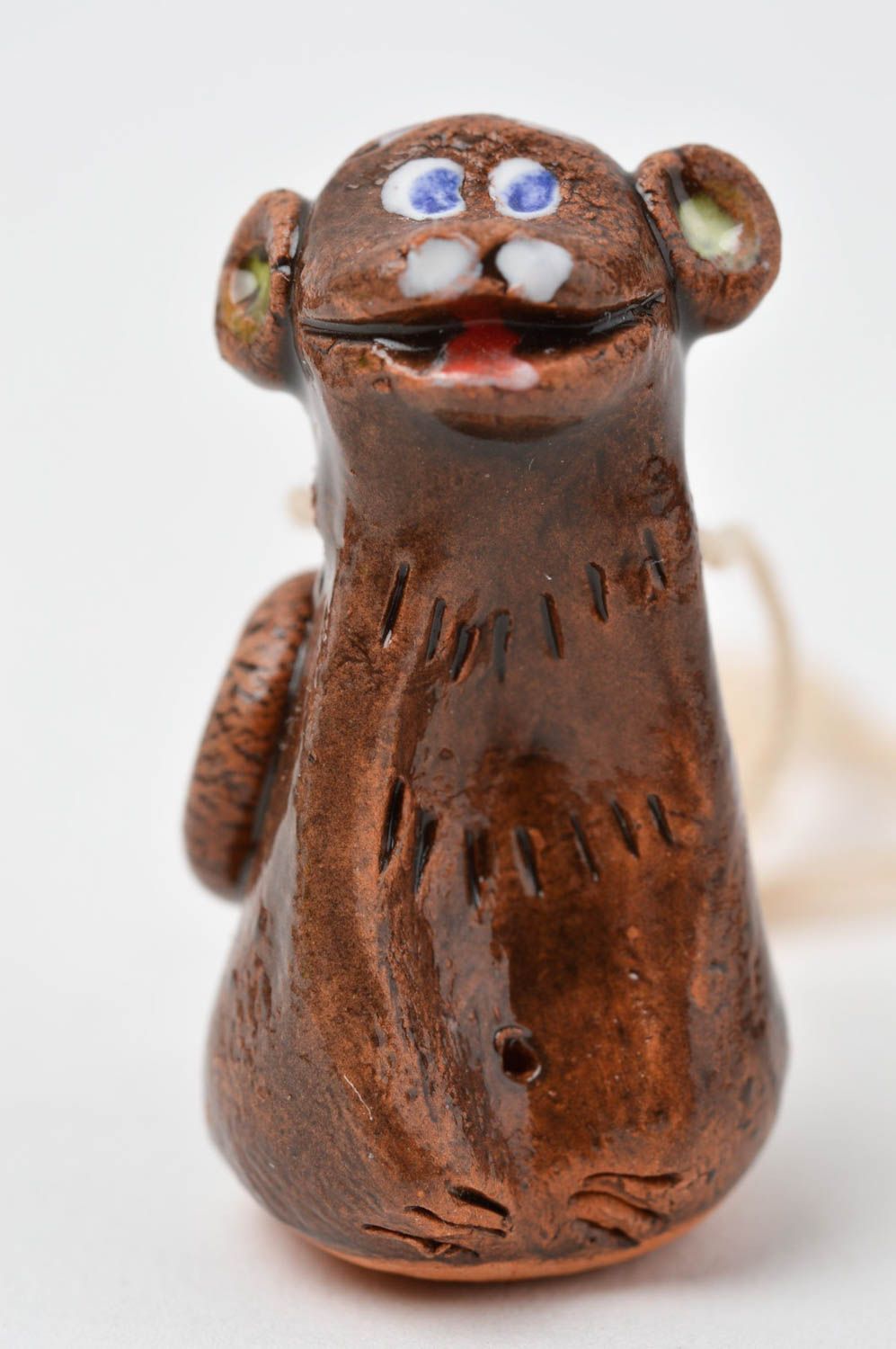 Фигурка животного обезьянка ручной работы декоративная подвеска игрушка из глины фото 2