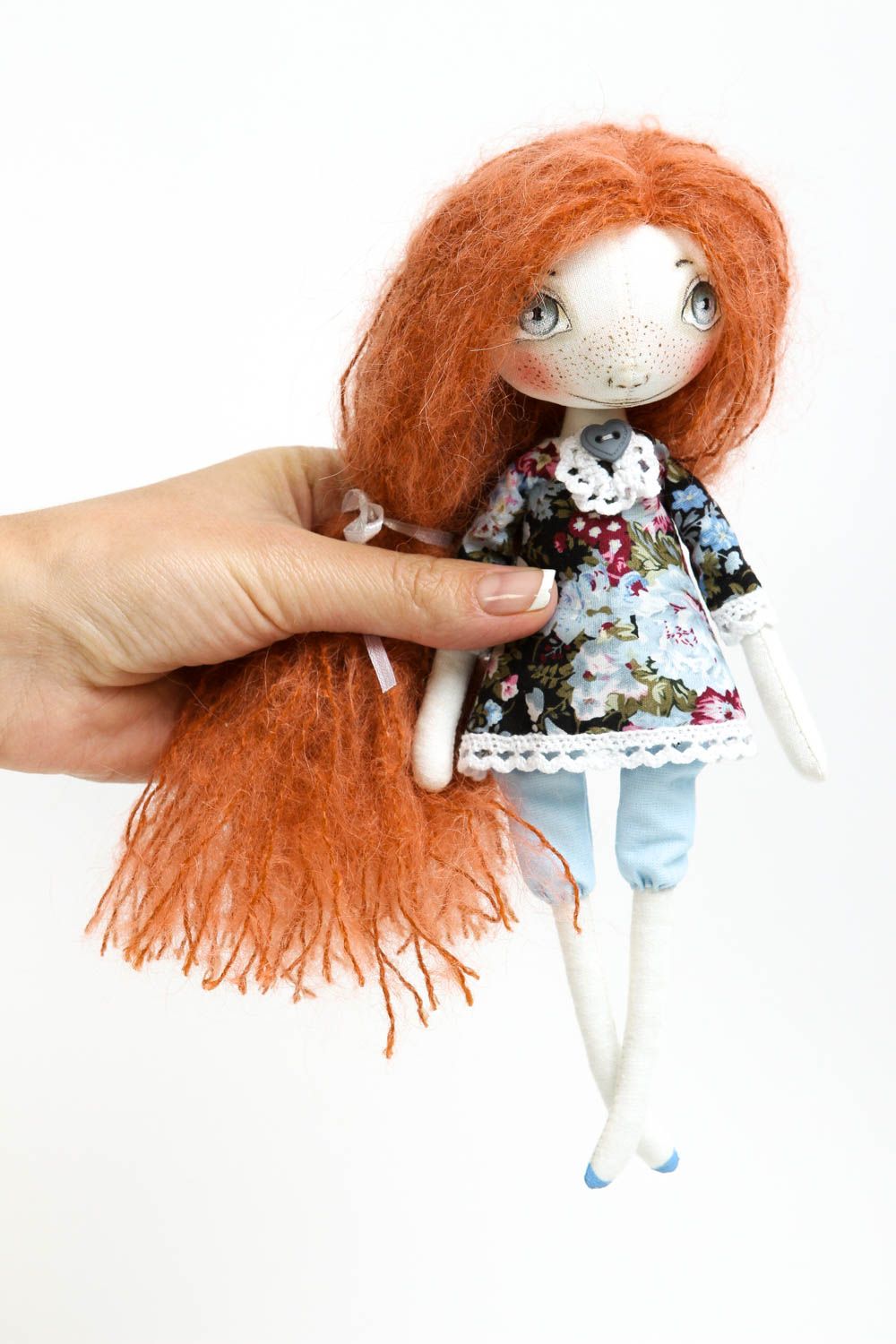 Bambola bella in cotone fatta a mano pupazzo tessile originale decoro casa foto 5