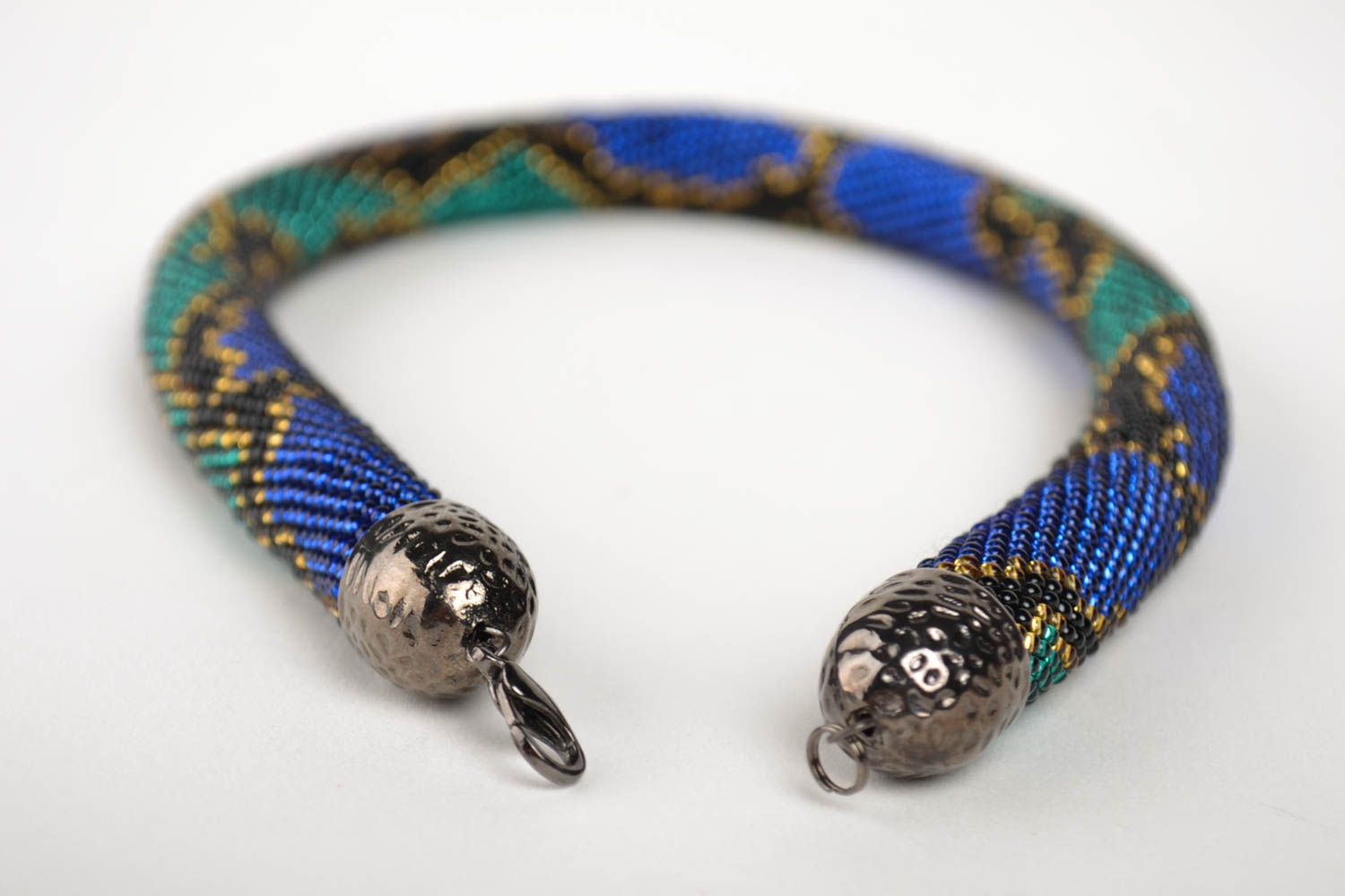 Жгут из бисера украшение ручной работы ожерелье из бисера изумрудное с синим фото 2