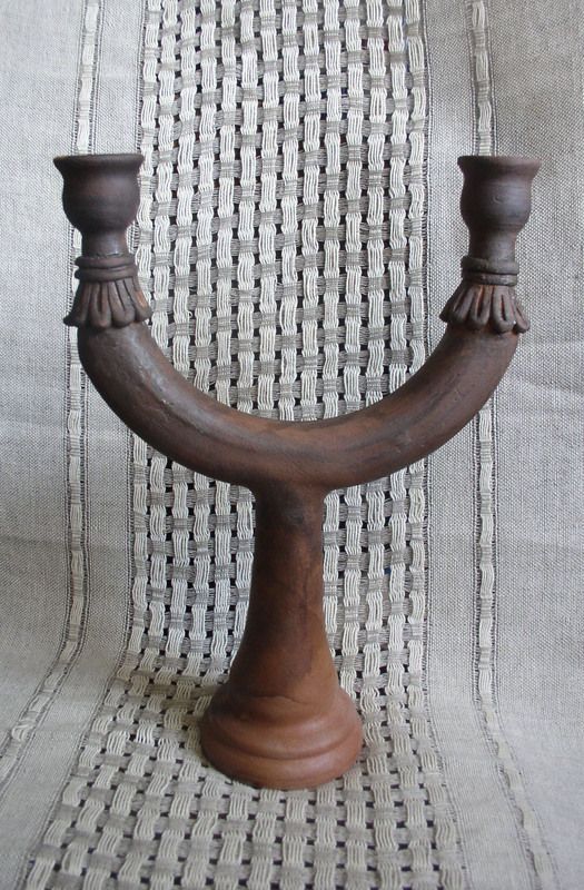 12 inch tall two candles' handmade ceramic candlestick holder 1,32 lb photo 1