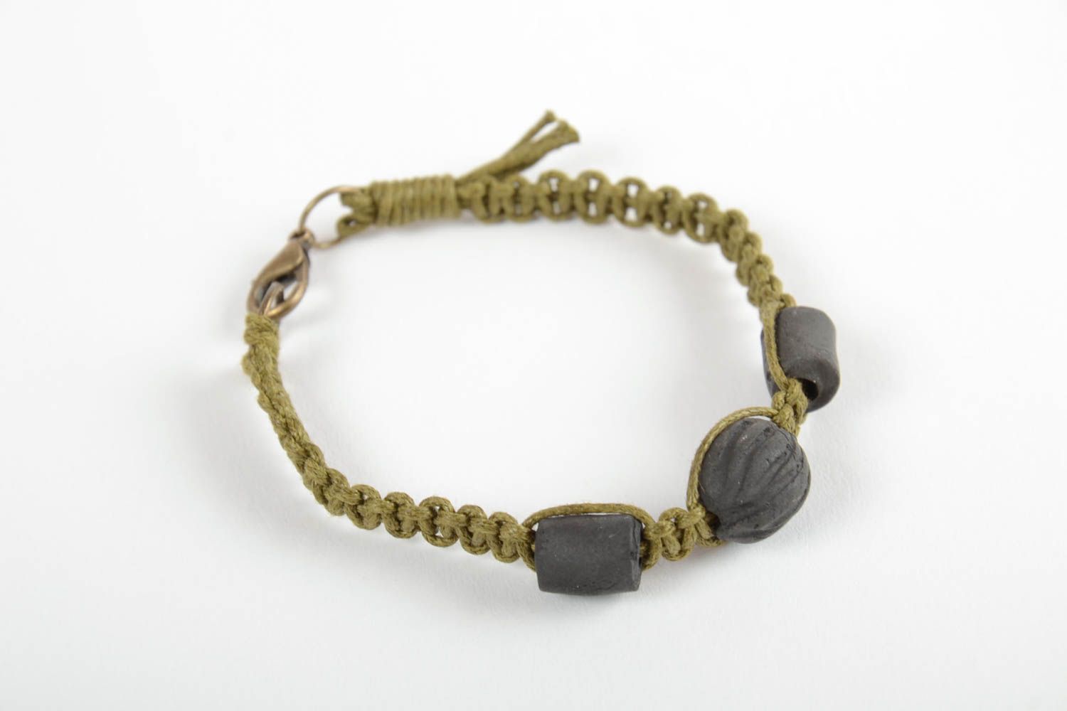 Bracelet textile Bijou fait main vert lacet perles argile Accessoire femme photo 6