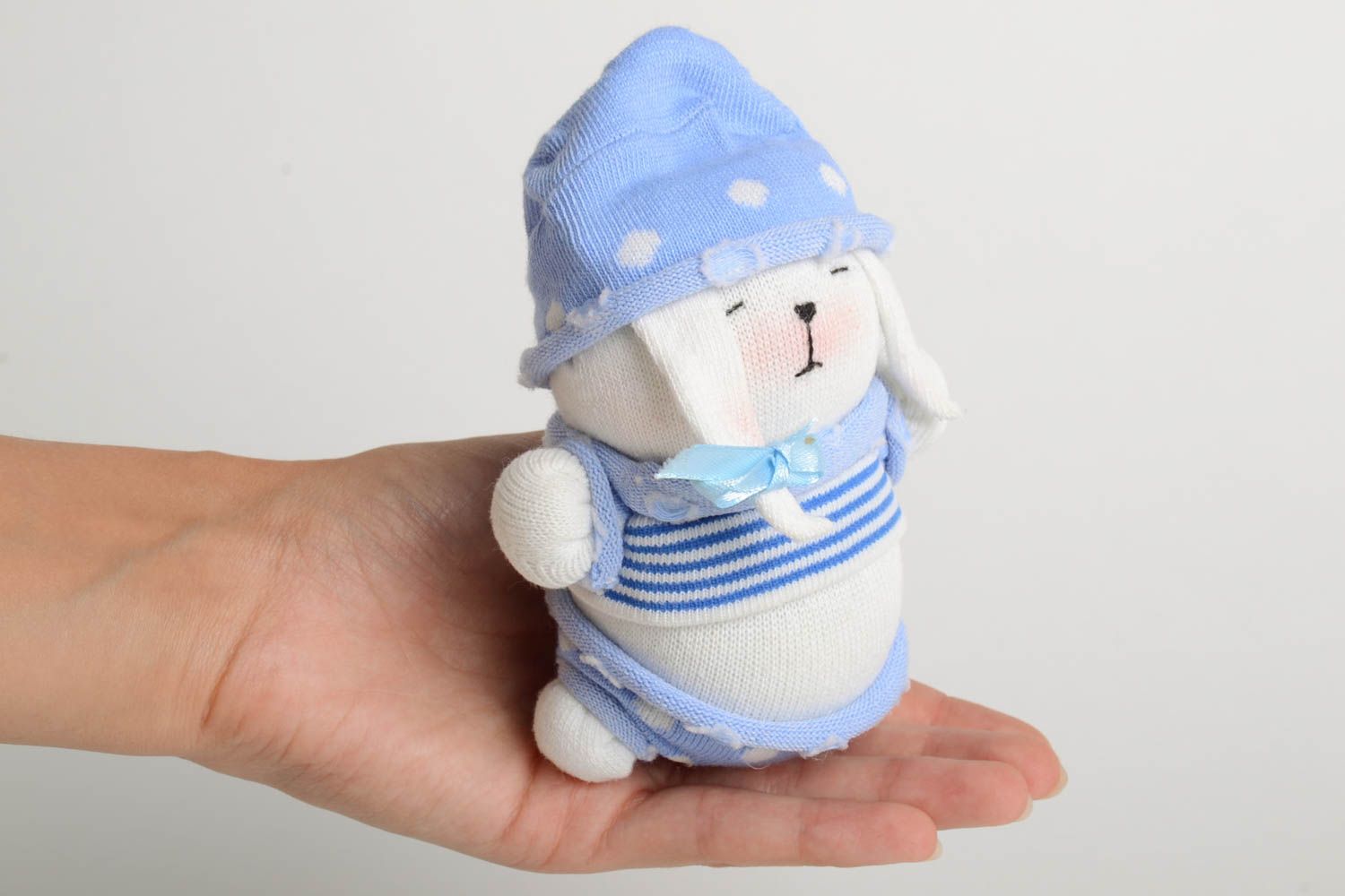 Игрушка заяц ручной работы авторская игрушка стильный подарок ребенку в голубом  фото 5