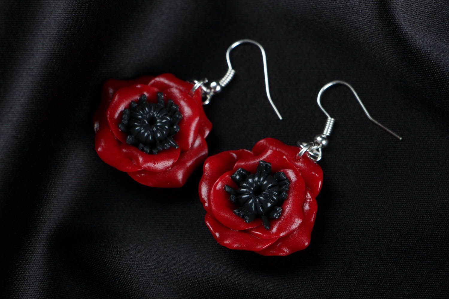 Earrings made of polymer clay Poppies photo 1