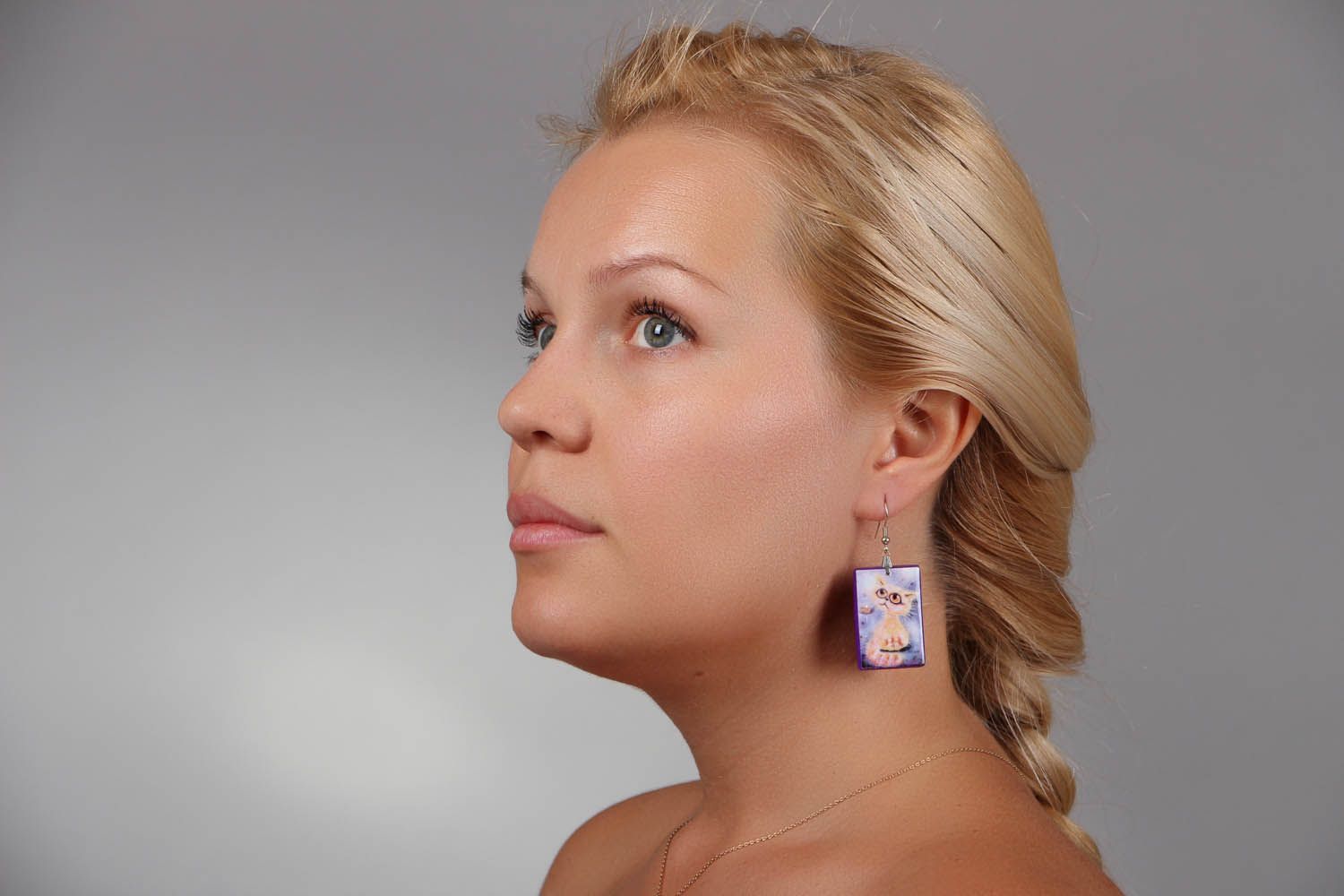 Polymer clay earrings with the image of a kitten photo 4