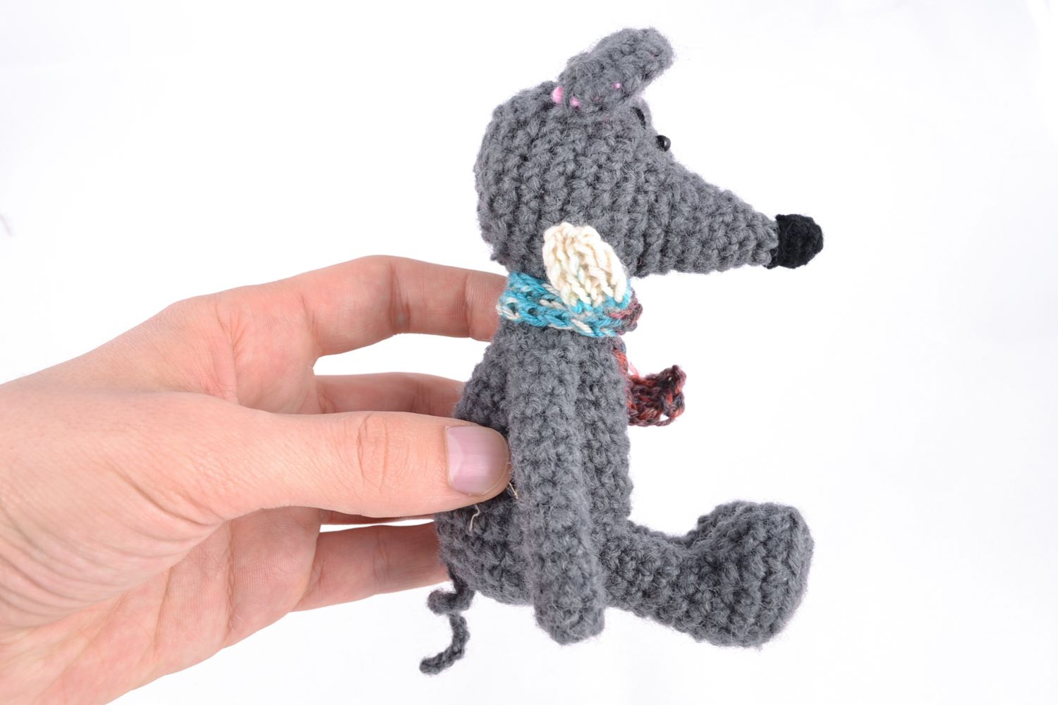 Soft crochet toy gray mouse photo 2