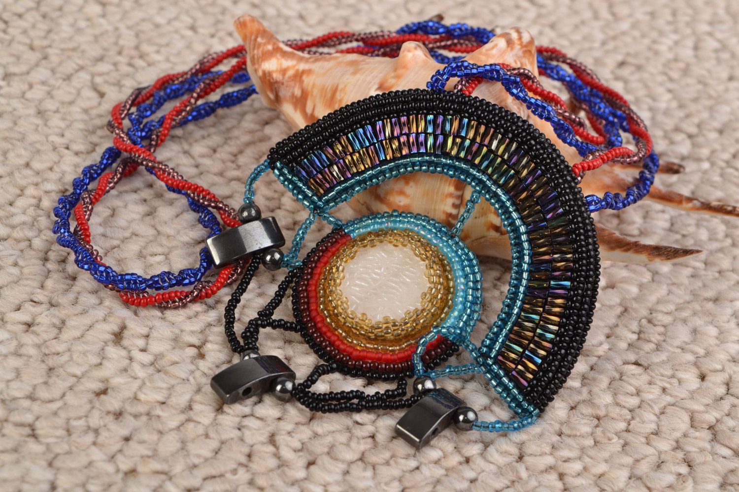 Handmade beaded large necklace with natural stones Egypt photo 5