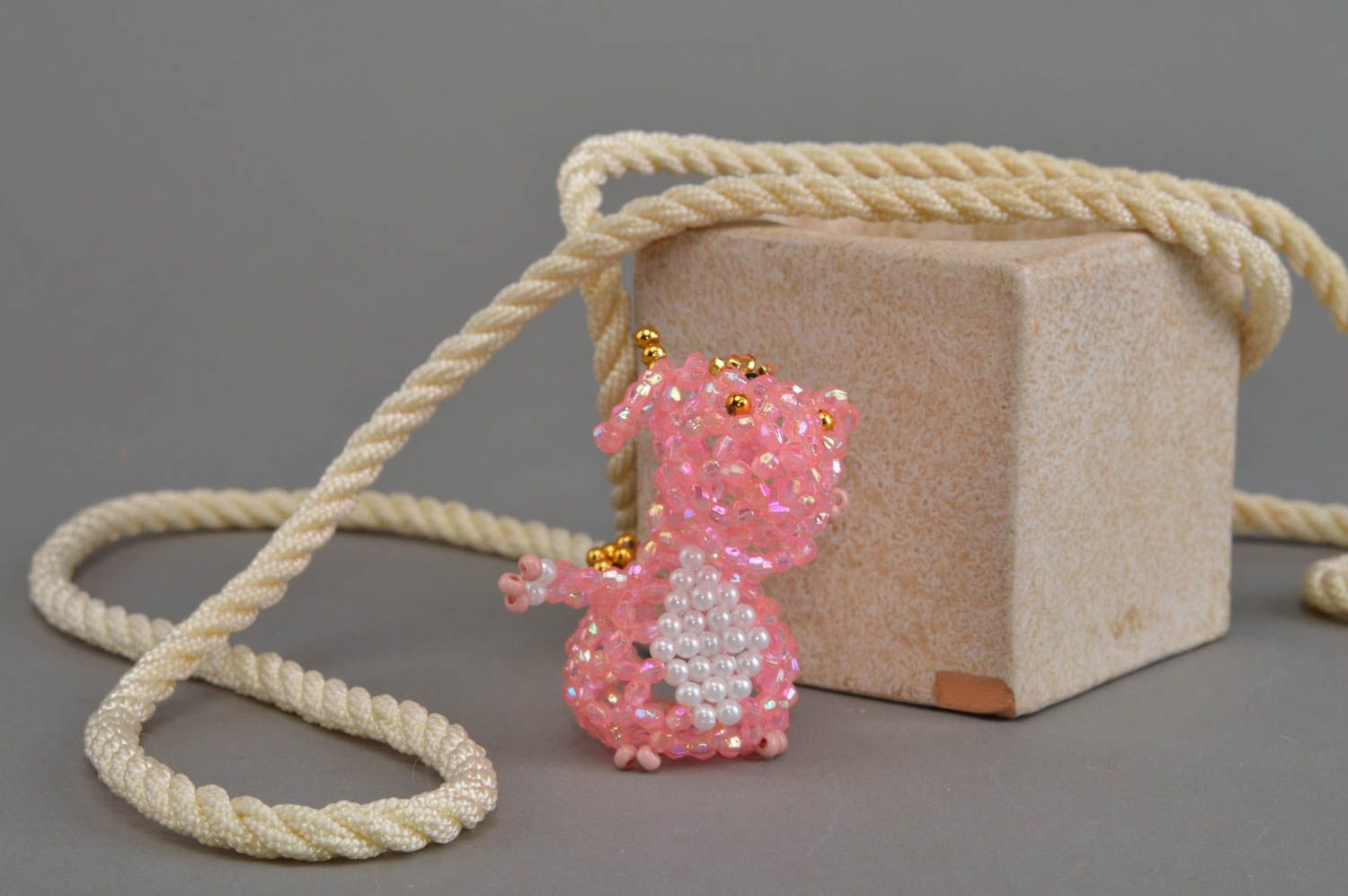 Beautiful pink handmade designer woven bead statuette of cow interior decor photo 1