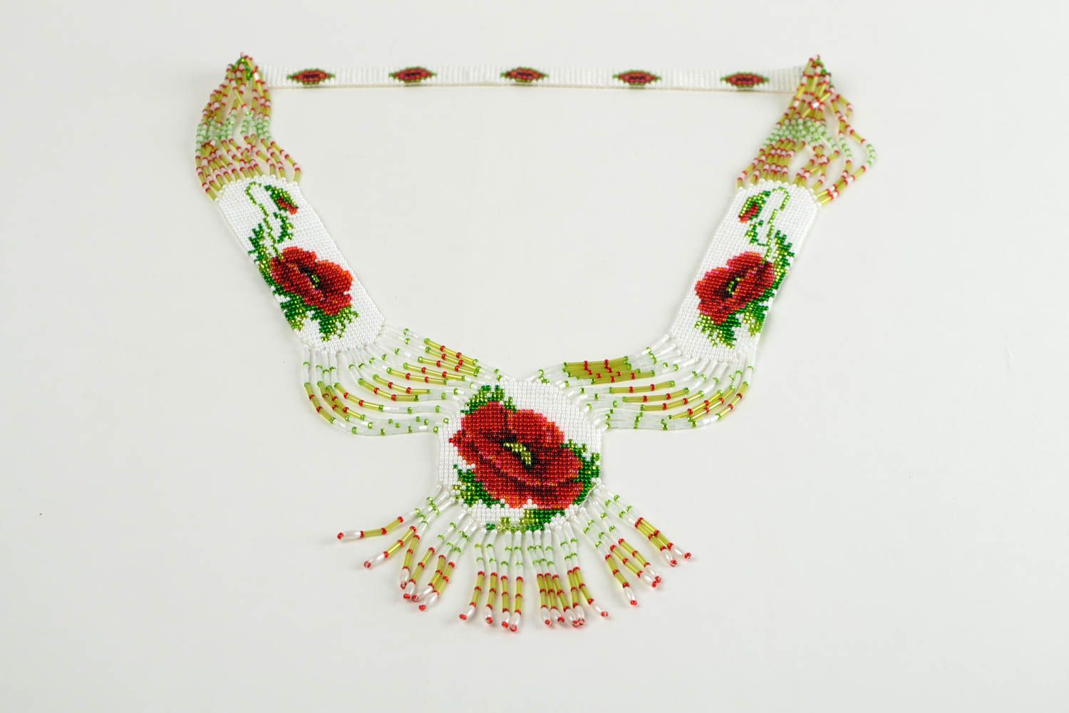 Handcrafted accessory designer beaded necklace crocheted beaded gerdan poppy photo 5