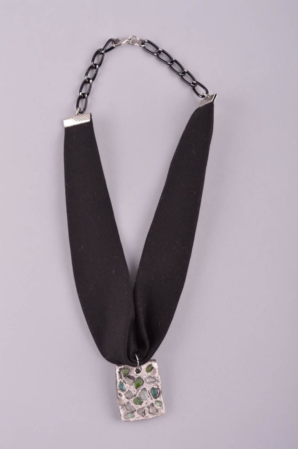Handmade black elegant necklace unusual stylish necklace massive jewelry photo 2