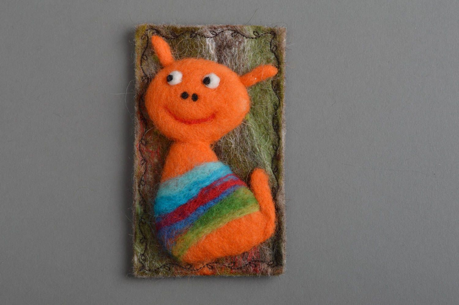 Aimant frigo escargot en laine naturelle feutrée faite main orange multicolore photo 3