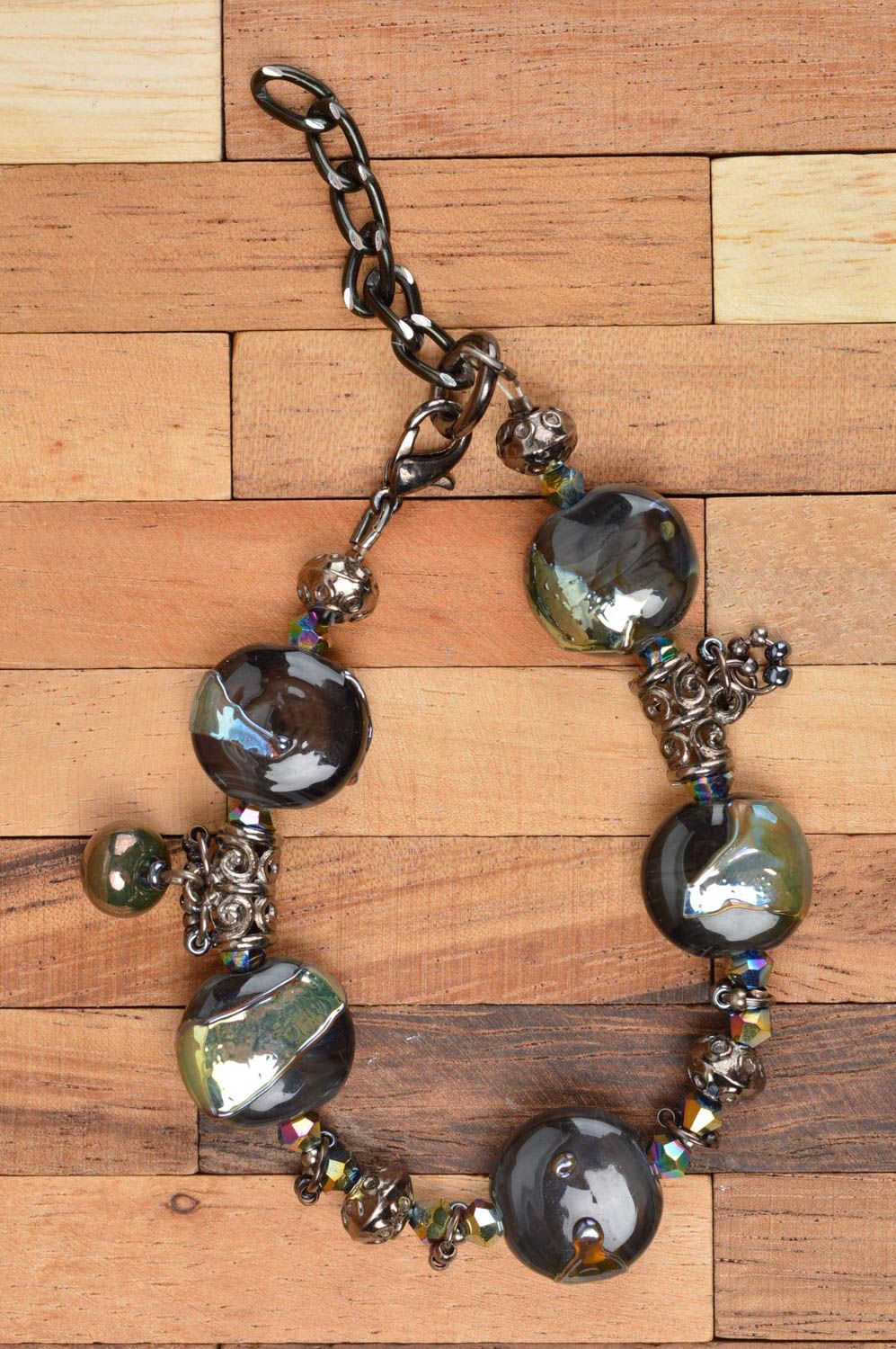 Браслет ручной работы стеклянное украшение женский браслет серый лэмпворк фото 3