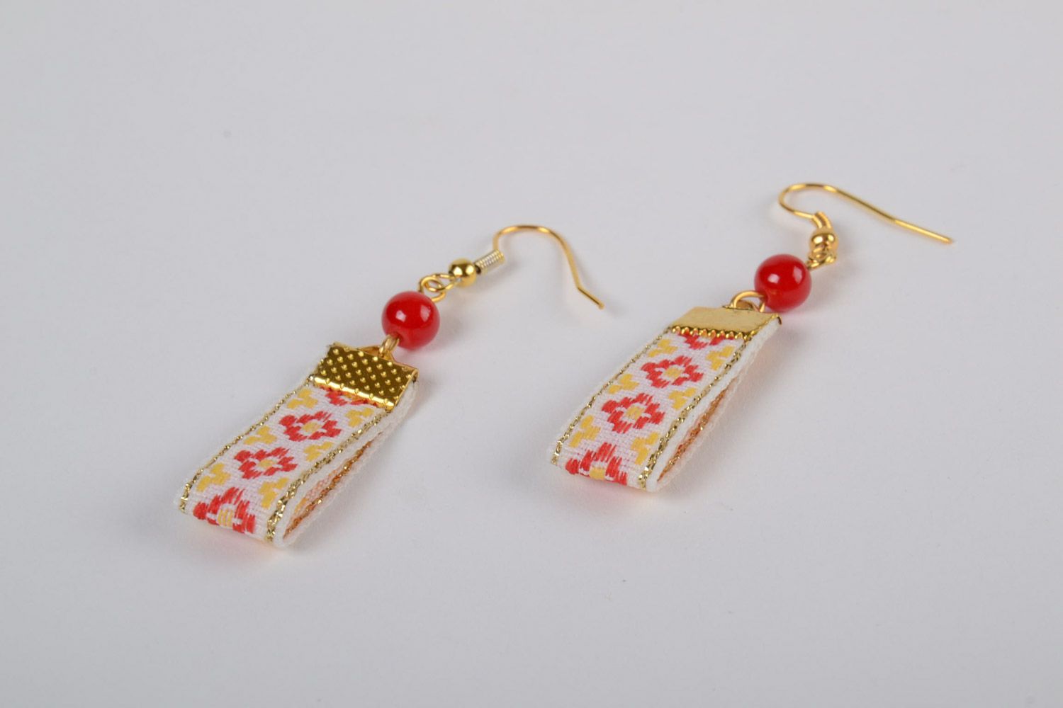 Handmade earrings with charms in ethnic style with bright beads for women photo 4