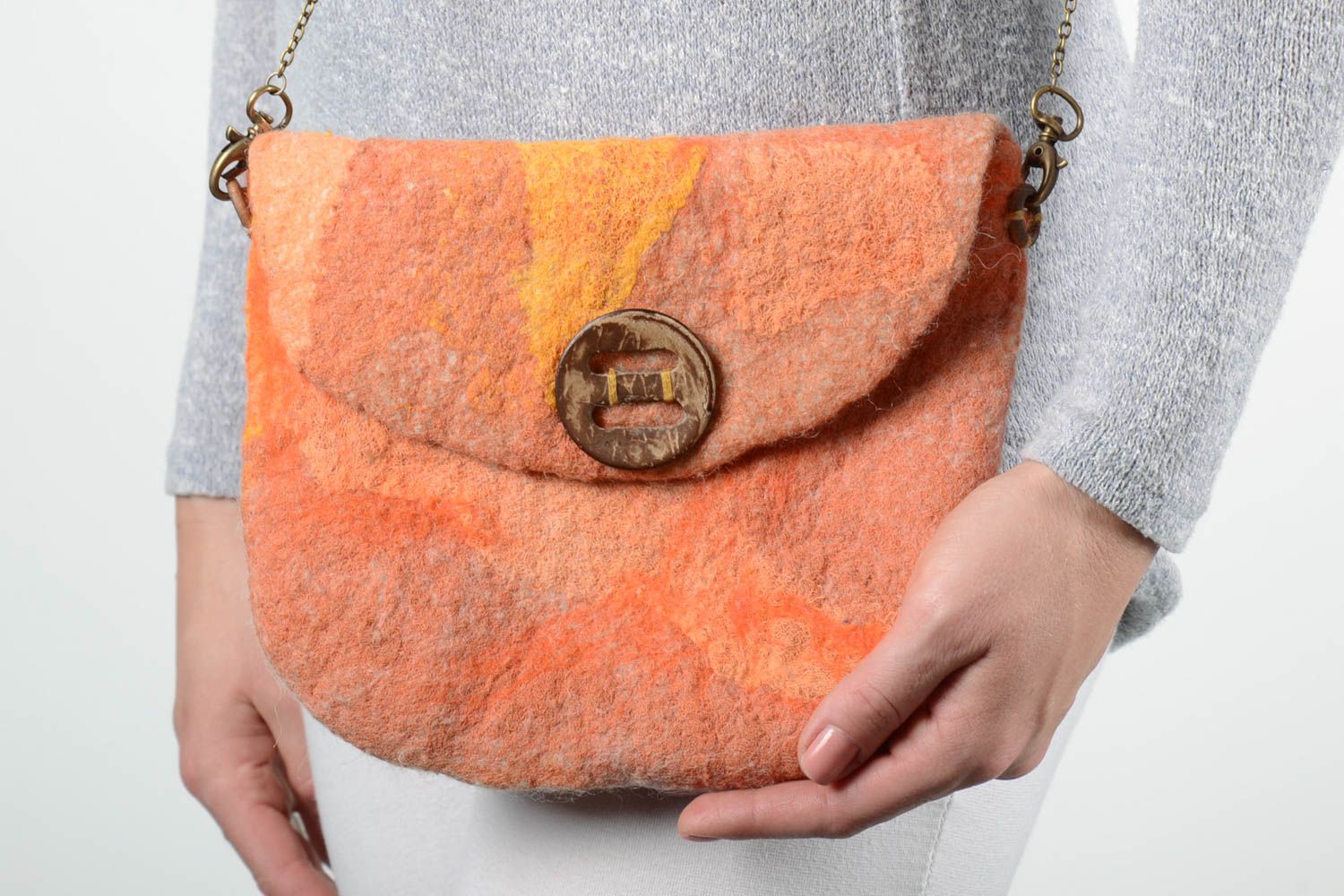 Сумка ручной работы женская сумка оранжевая через плечо из шерсти сумка валяние фото 2