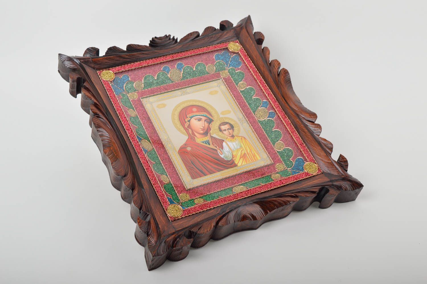 Handmade icon framed icon orthodox icon in wooden frame big icon of saints  photo 1