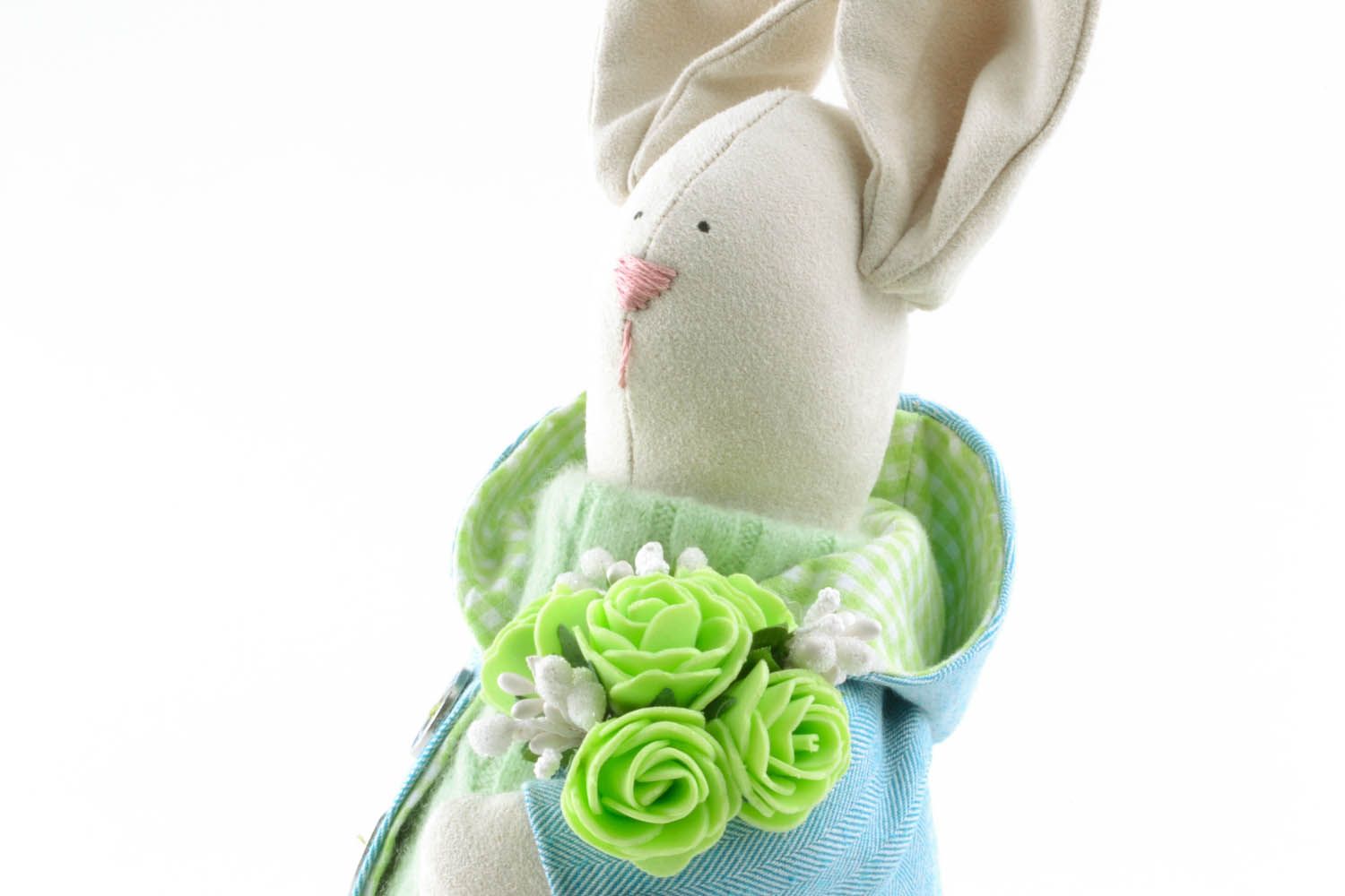 Handmade fabric toy Hare with Flowers photo 4