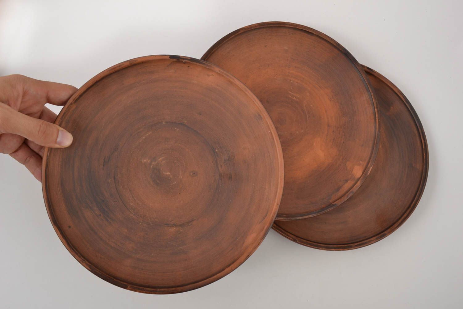 Керамические тарелки ручной работы 3 штуки глиняная посуда набор тарелок фото 4