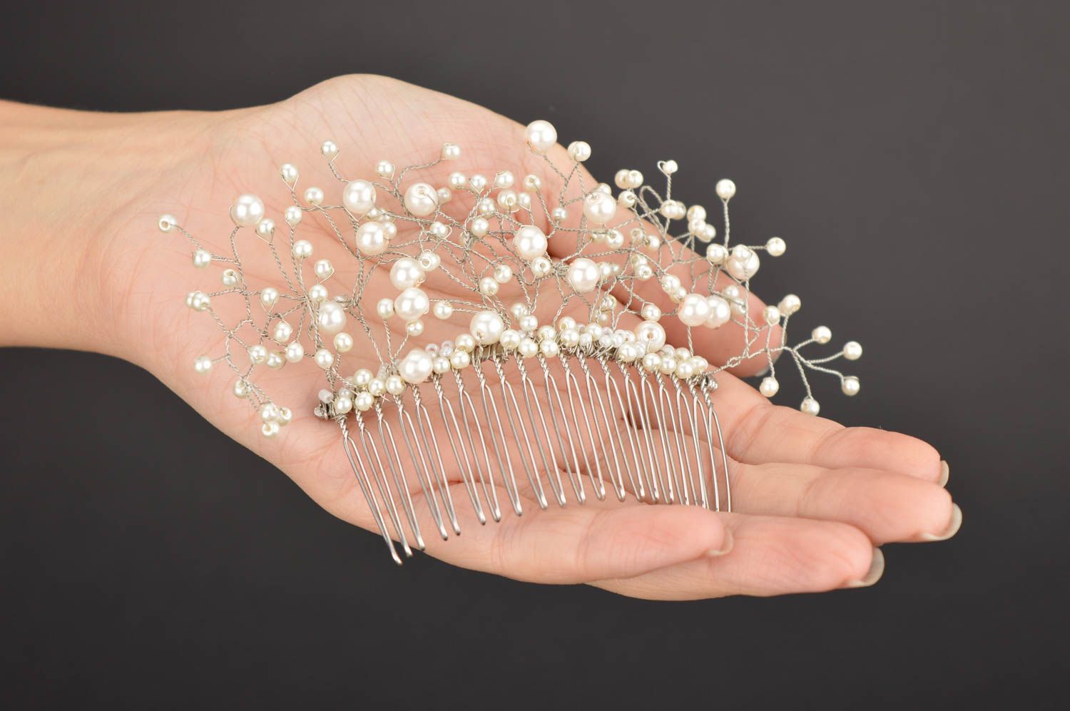 Peigne cheveux faite main Accessoire cheveux perles de verre Cadeau femme photo 1