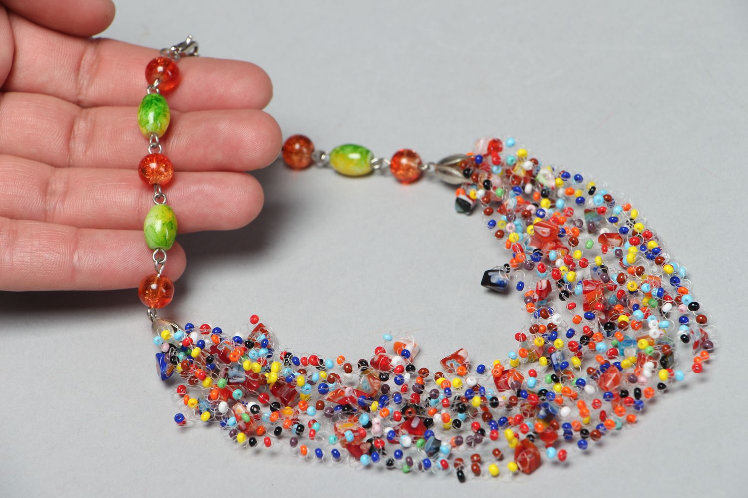Collier en perles de rocaille et verre de Murano multicolore fait main photo 4
