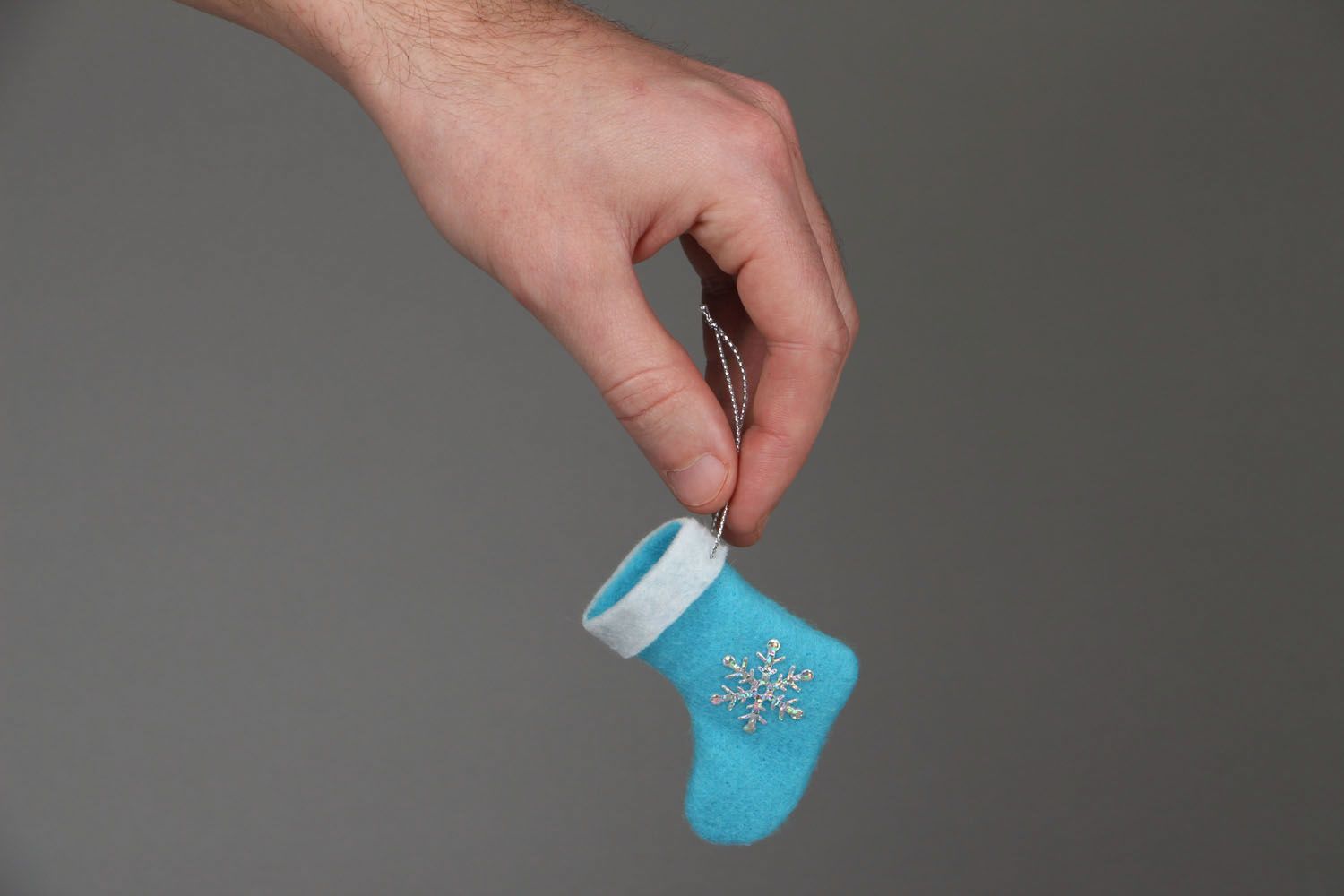 Christmas tree decoration in the shape of blue Christmas sock photo 4