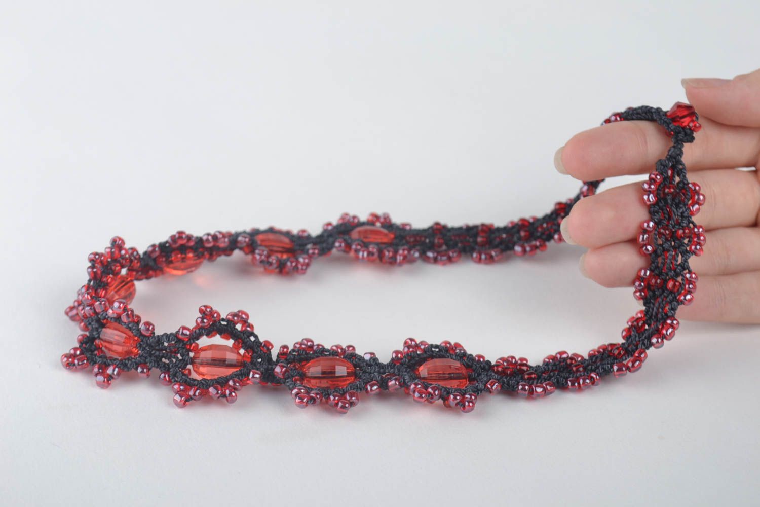 Macrame necklace handmade beaded accessory thread necklace braided jewelry photo 5