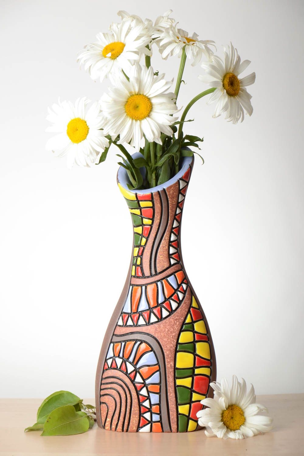 Vase à fleurs céramique Vase fait main multicolore design Cadeau pour femme photo 1