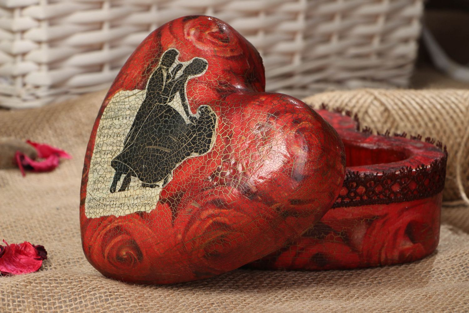 Boîte Coeur décorative faite main originale rouge photo 5