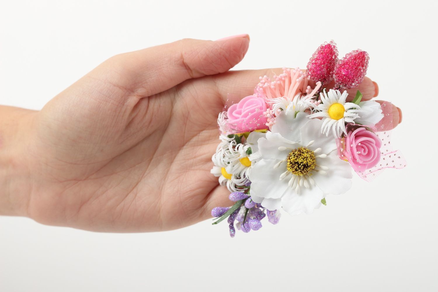 Pinza de pelo artesanal con flores accesorio para mujer regalo original foto 4