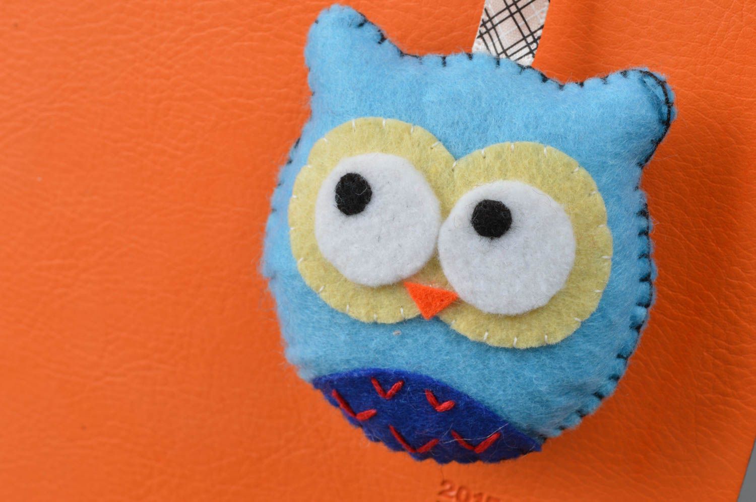 Handmade decorative felt toy bookmark owl beautiful blue accessory present for child photo 3