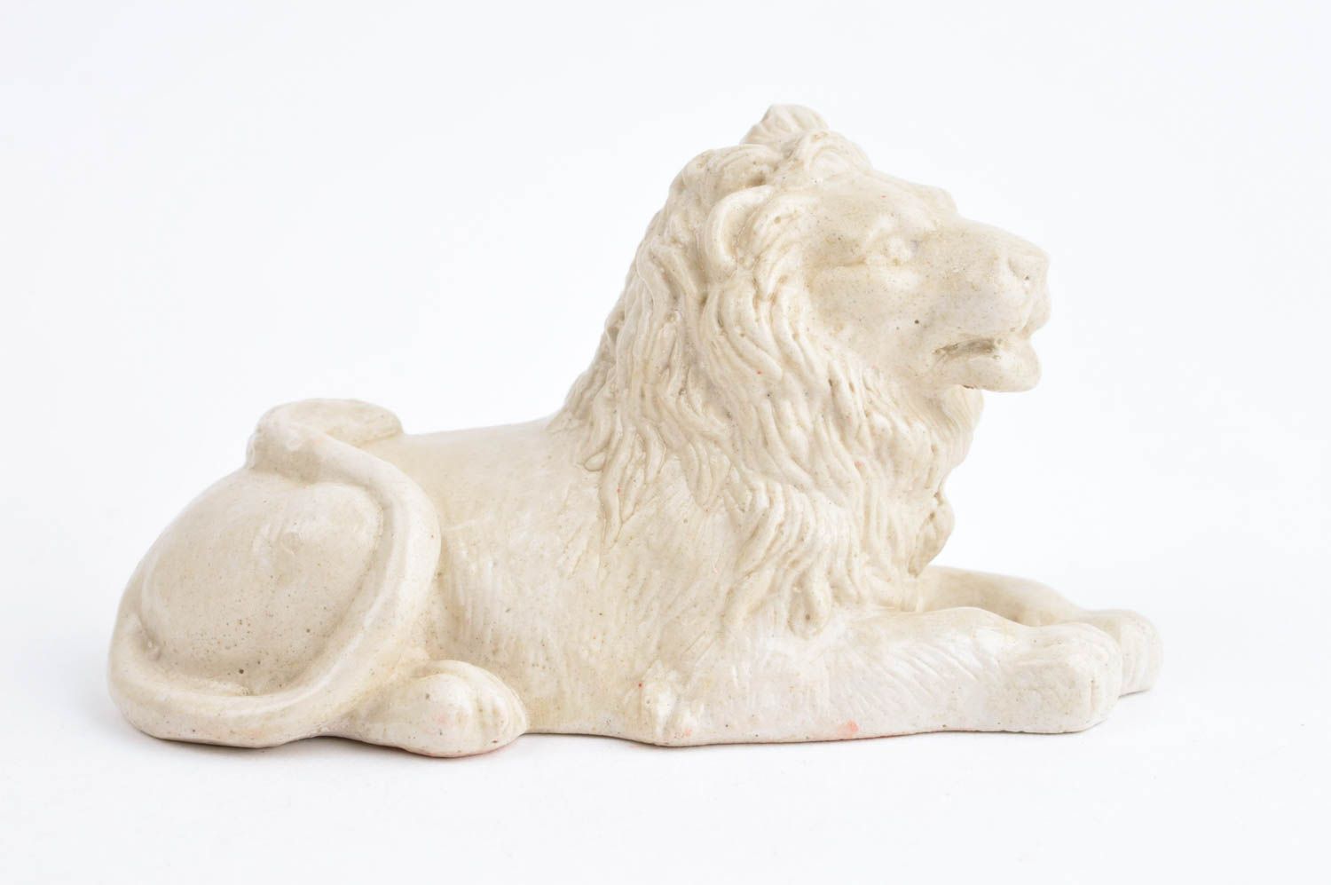 Statuette lion faite main Figurine en plâtre blanche peinte Déco maison photo 2