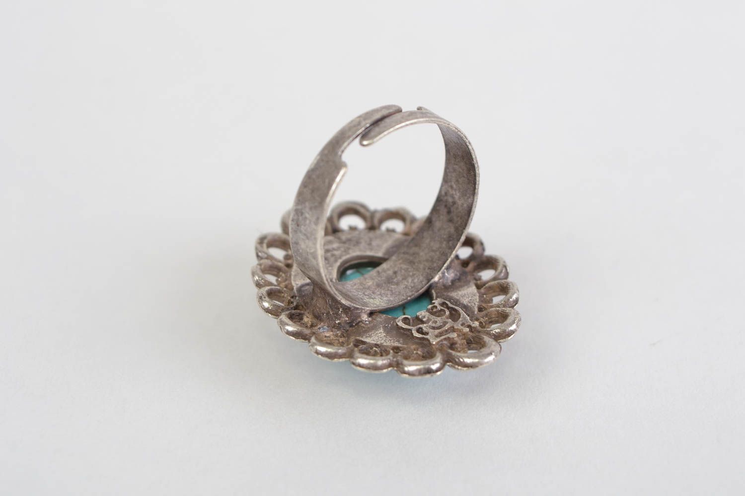 Handgemachter Ring mit Naturstein aus Metall Vintage türkisblau für Frauen foto 5