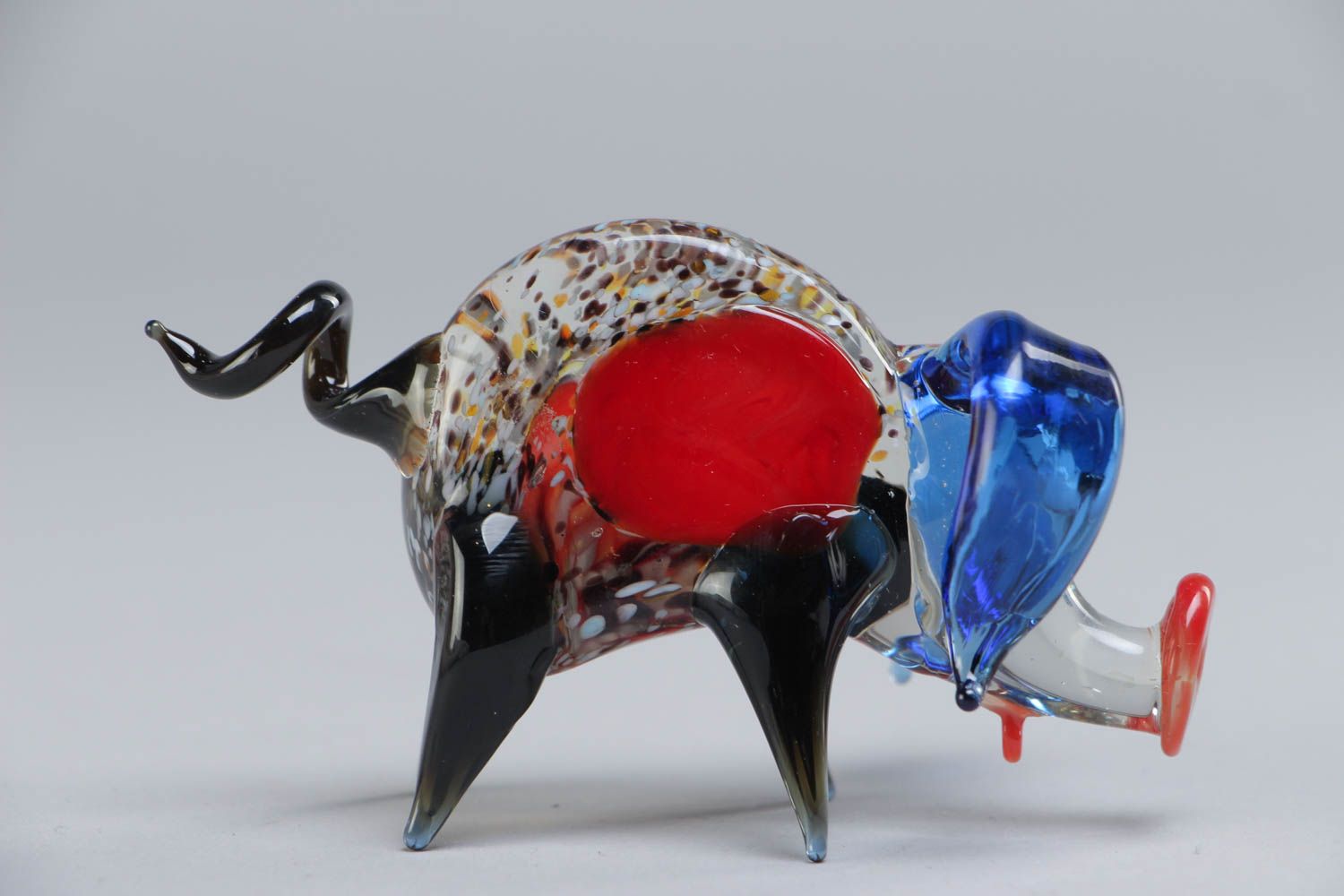 Beautiful multi-colored funny handmade lampwork glass figurine of pig photo 2