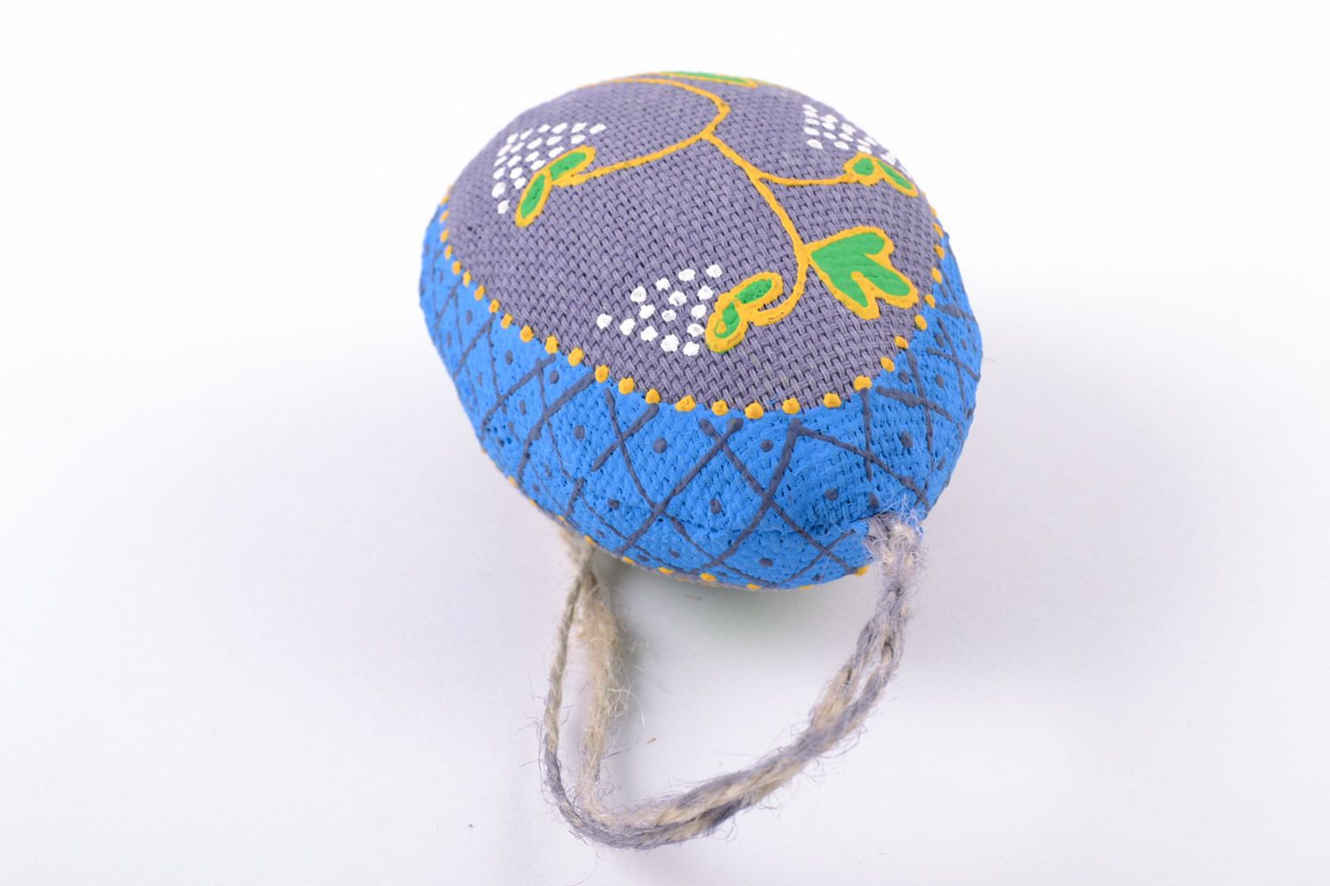 Flavored handmade blue fabric soft Easter egg with eyelet for wall decor photo 3