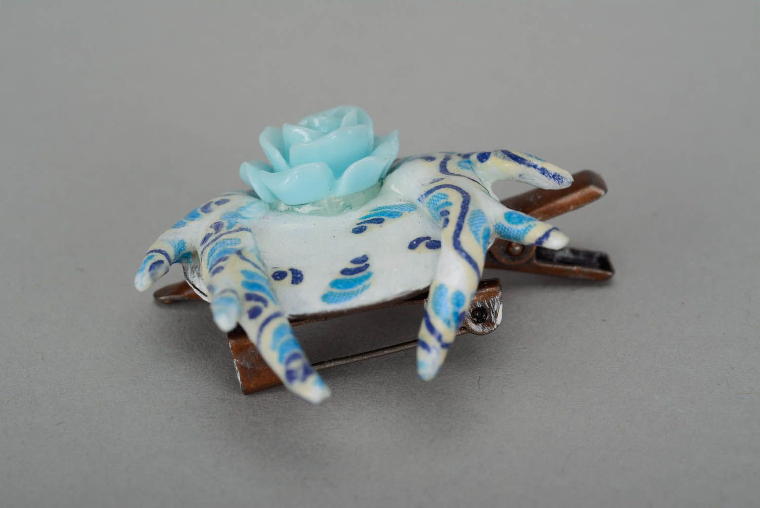 Brooch hairpin Blue Rose photo 3