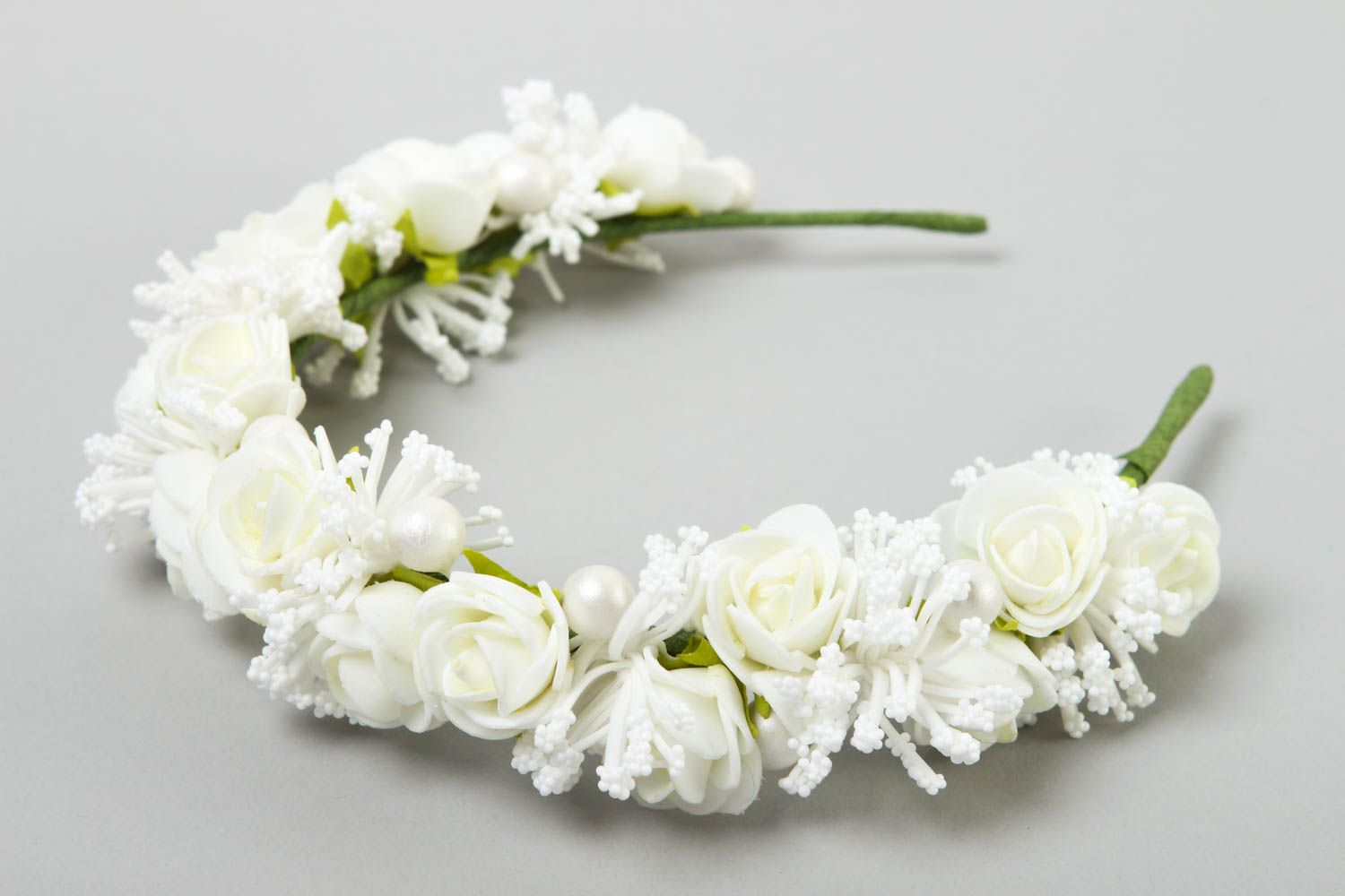 Serre-tête fleurs Bijou fait main Roses blanches cadeau Accessoire cheveux photo 3