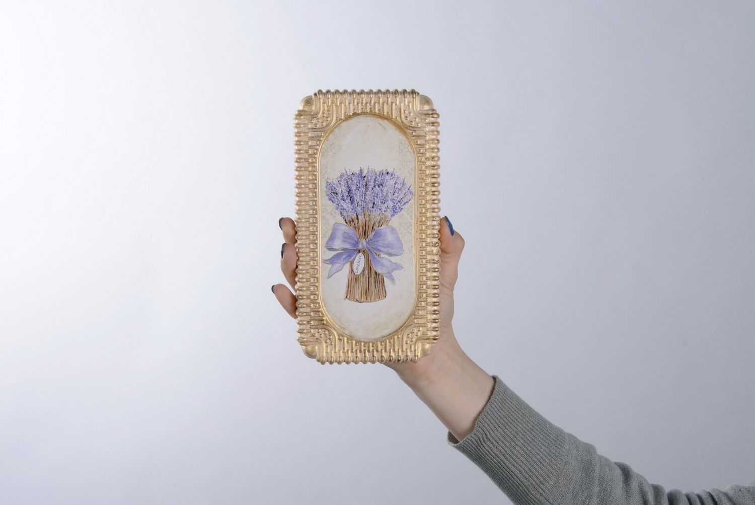 Wandbild mit Vergoldung Lavendel-Bukett mit Band foto 1