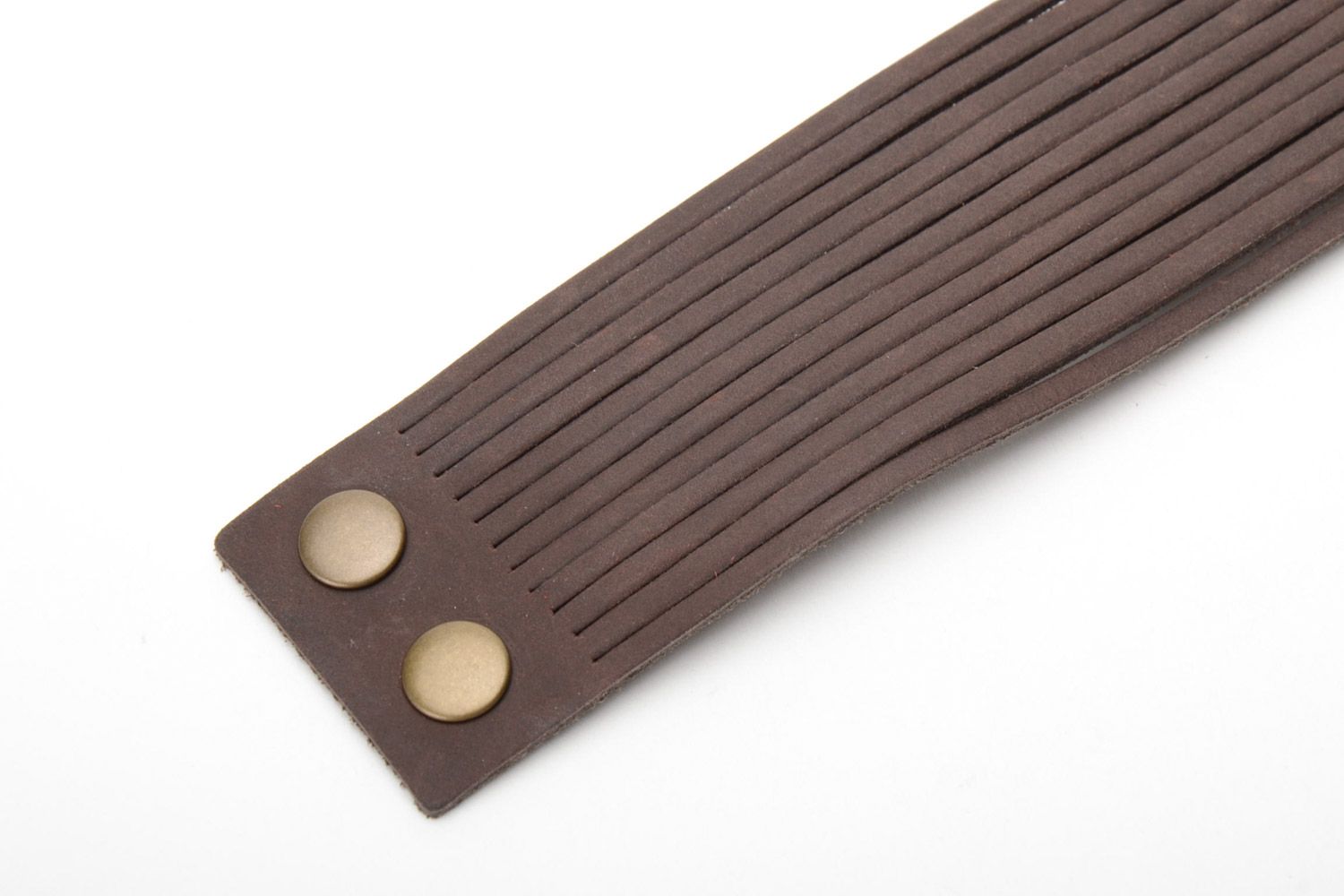 Large bracelet en vrai cuir original brun avec boutons-pressions fait main photo 5