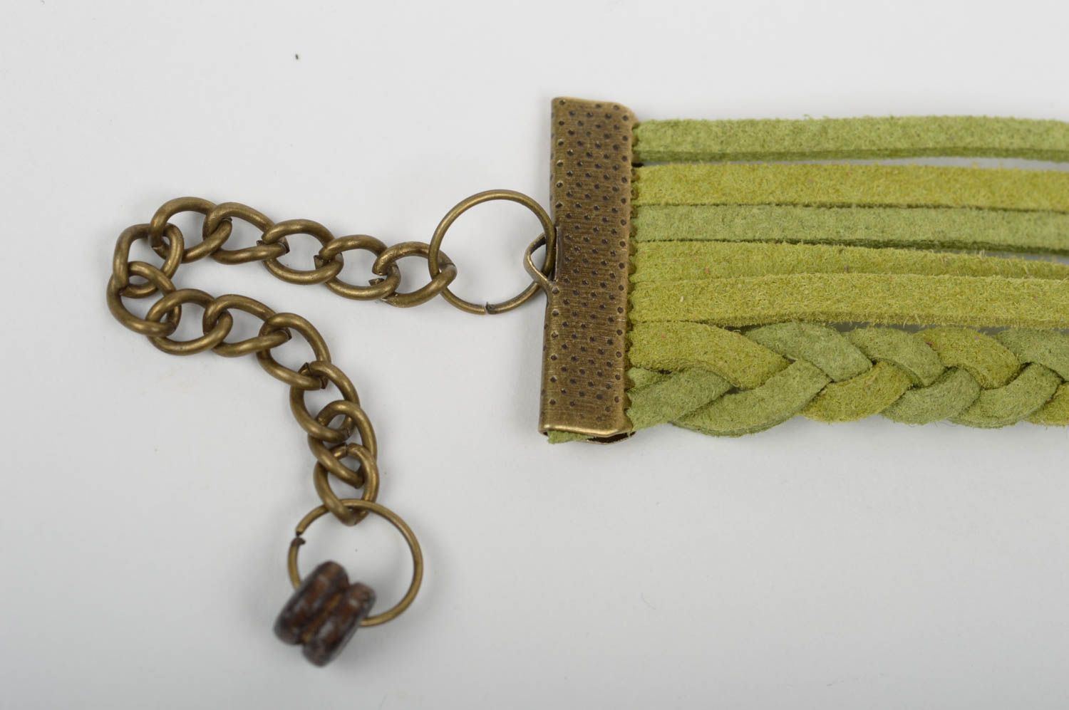 Bracelet en cuir Bijou fait main vert avec tresse Accessoire femme original photo 2