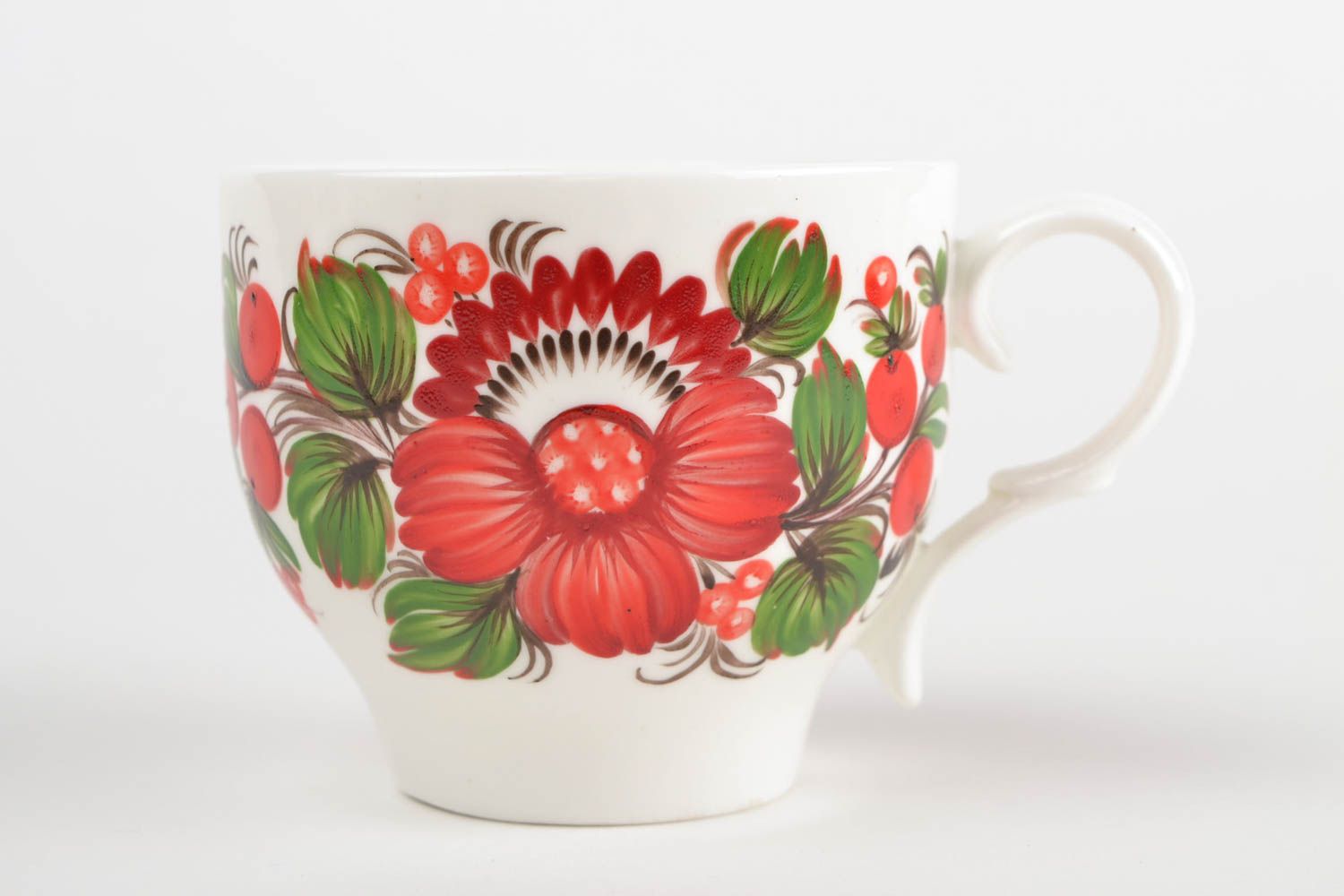 Porcelain teacup with handle and floral Russian bright style print photo 3