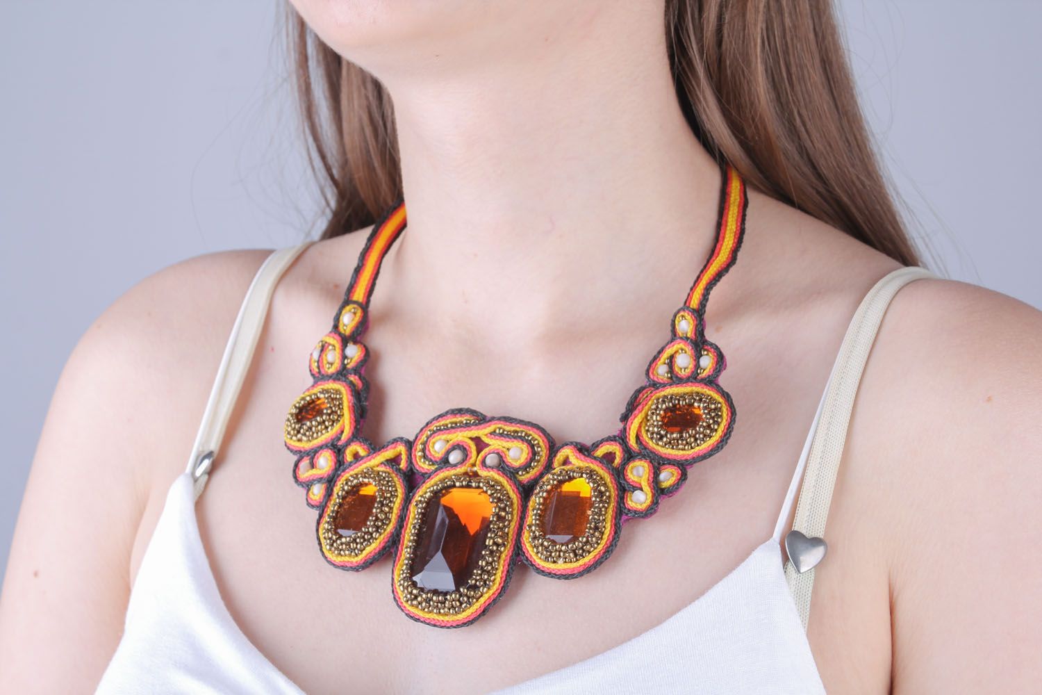 Soutache necklace with cat's eye stone photo 4