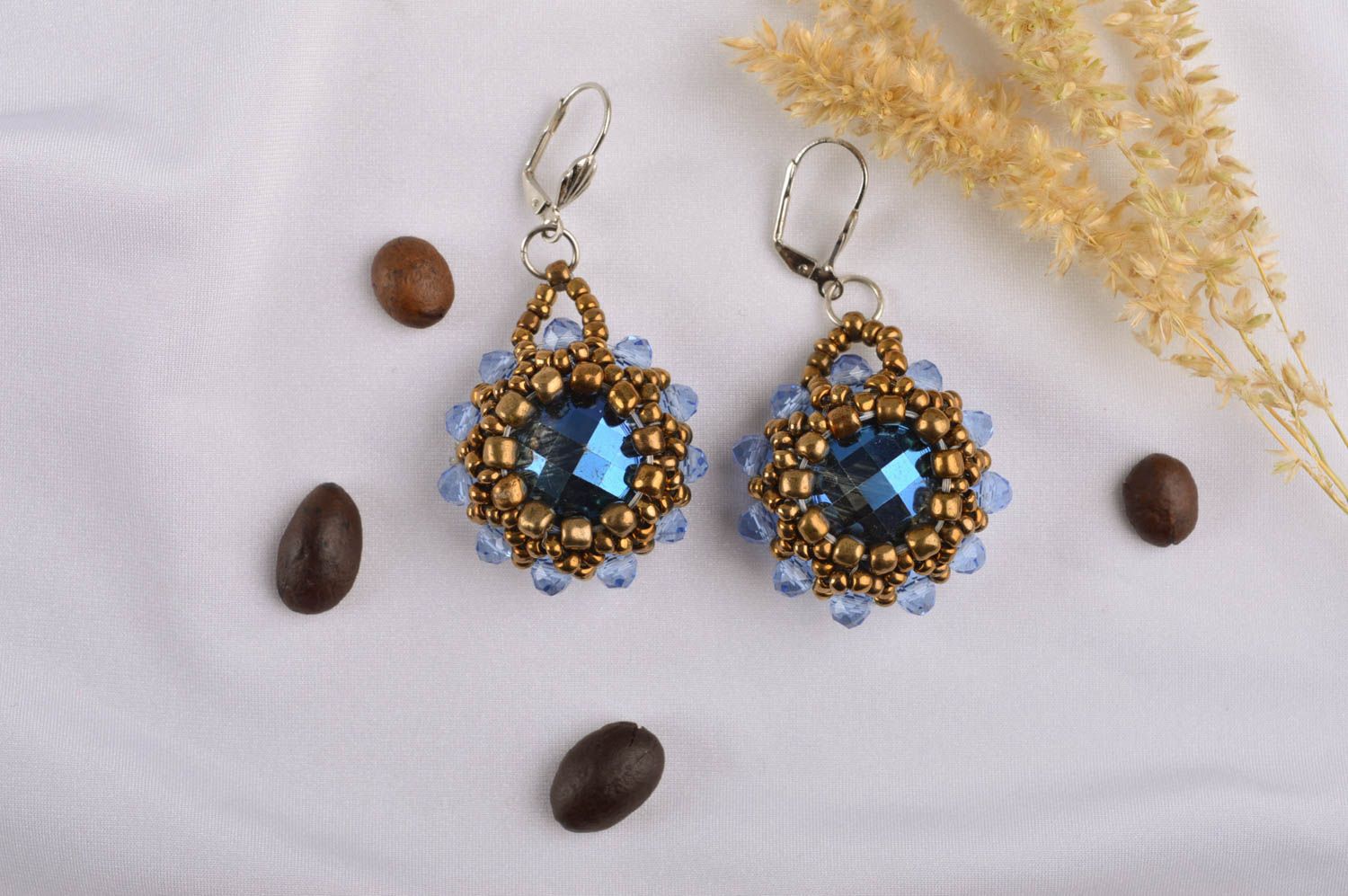 Handmade evening earrings seed beads earrings fashion jewelry stylish accessory photo 1