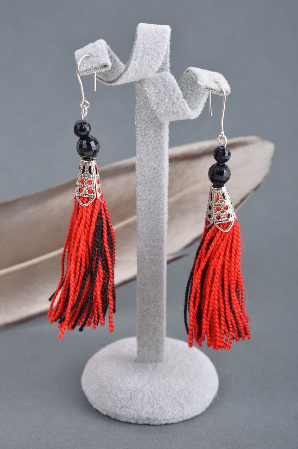 Schwarz rote auffallende handmadeOhrringe Schmuck Ohrhänger Schmuck für Frauen foto 1