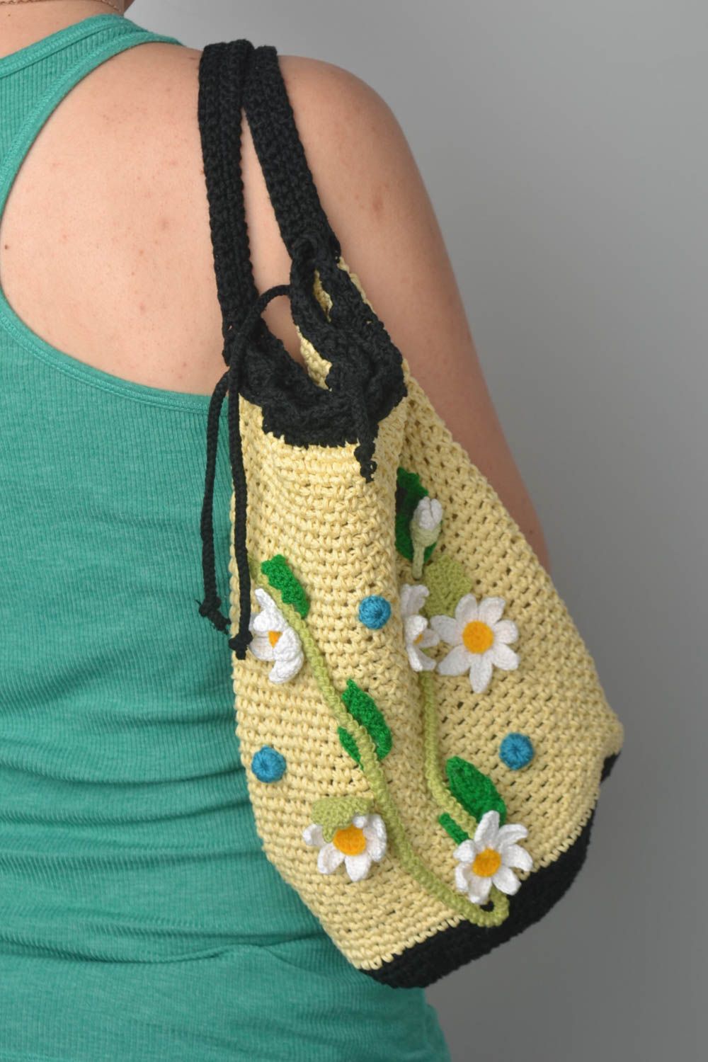 Женский рюкзак ручной работы сумка рюкзак женская сумка желтая с ромашками фото 5