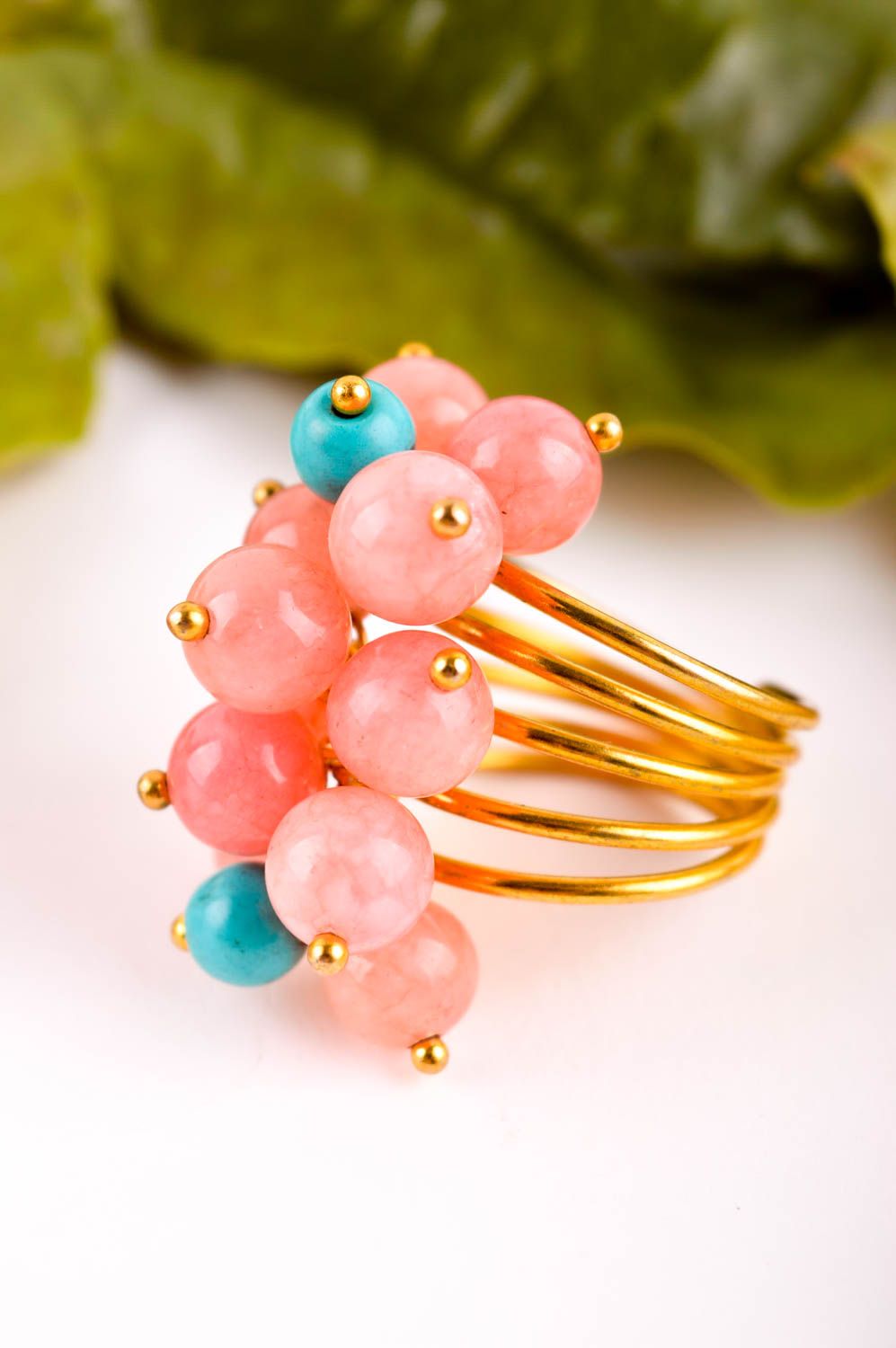 Handmade ring designer ring with stones unusual accessory gift for women photo 1